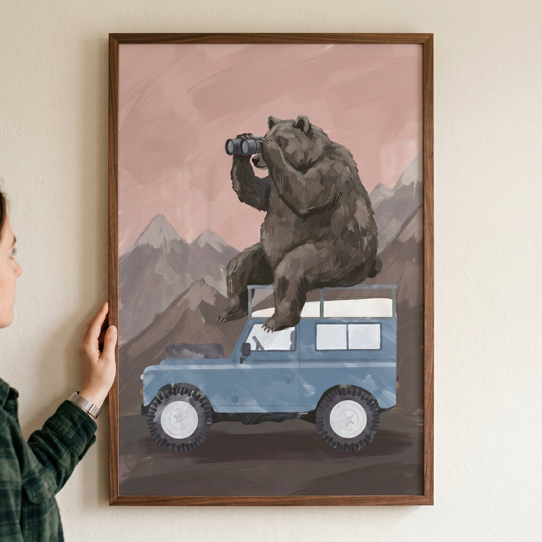 Using Binoculars Brown Bear Wall Art - The Grizzly Lookout
