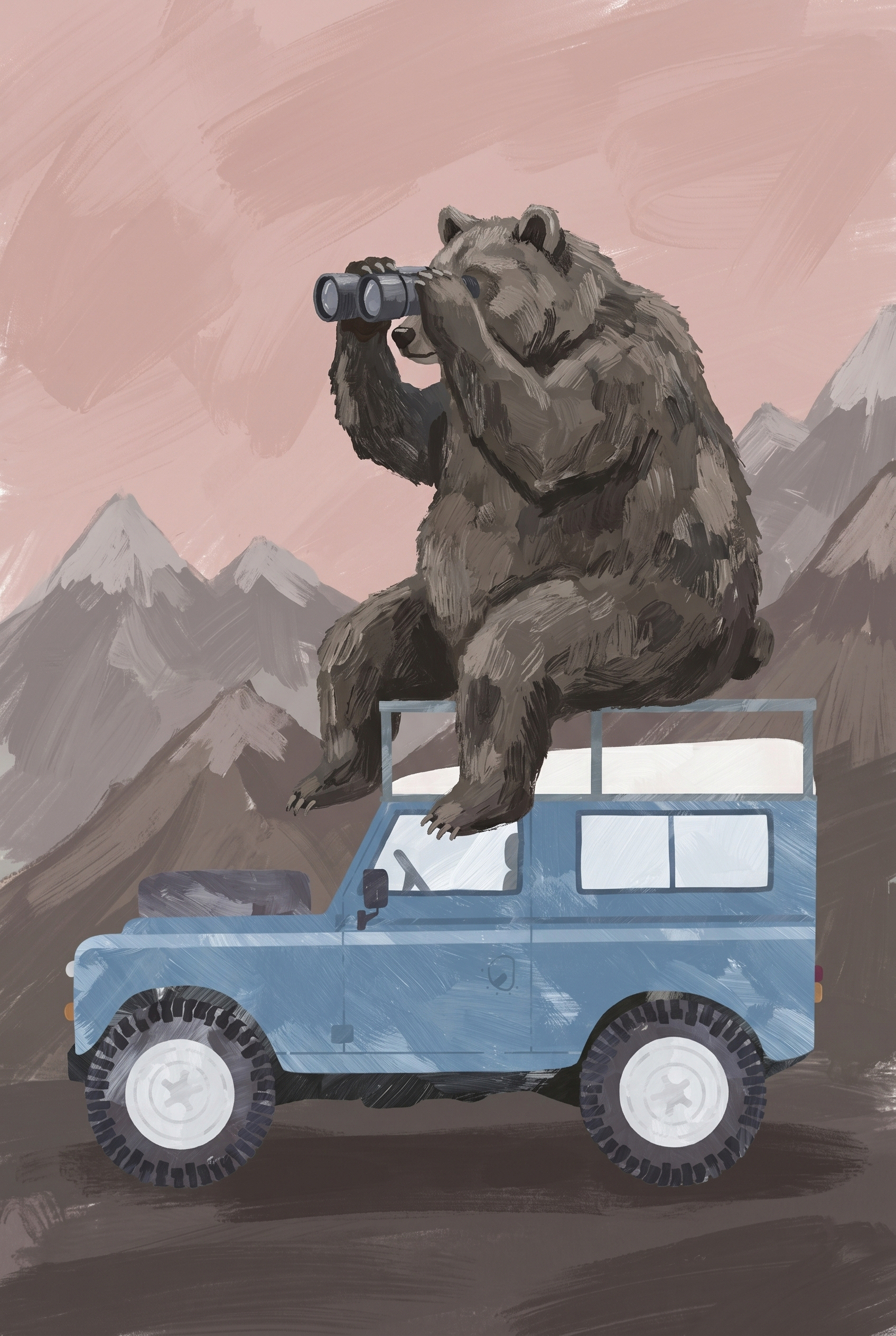 Using Binoculars Brown Bear Wall Art - The Grizzly Lookout