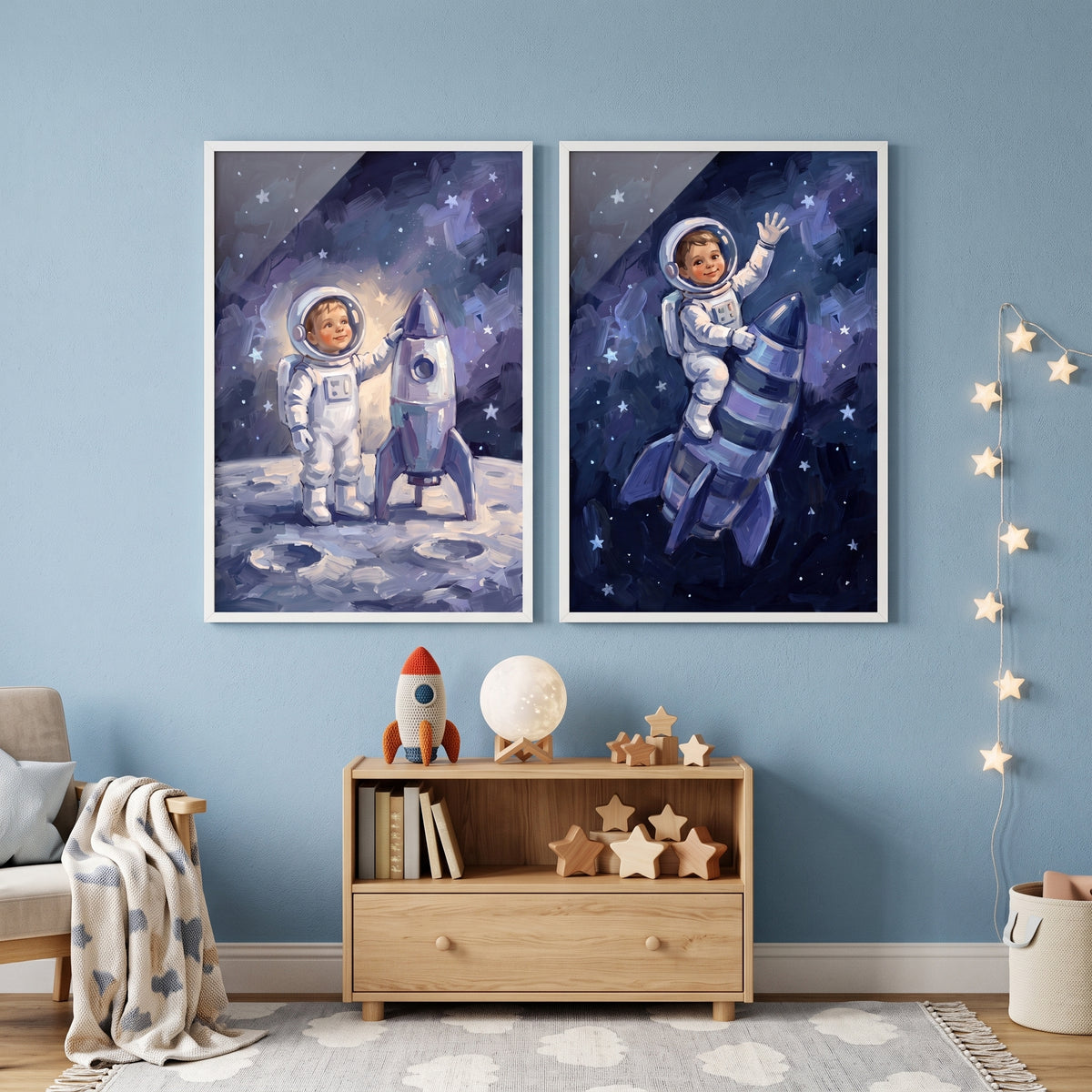 Velvet Sky Baby Astronaut Wall Art Set of 2 - Little Space Explorer
