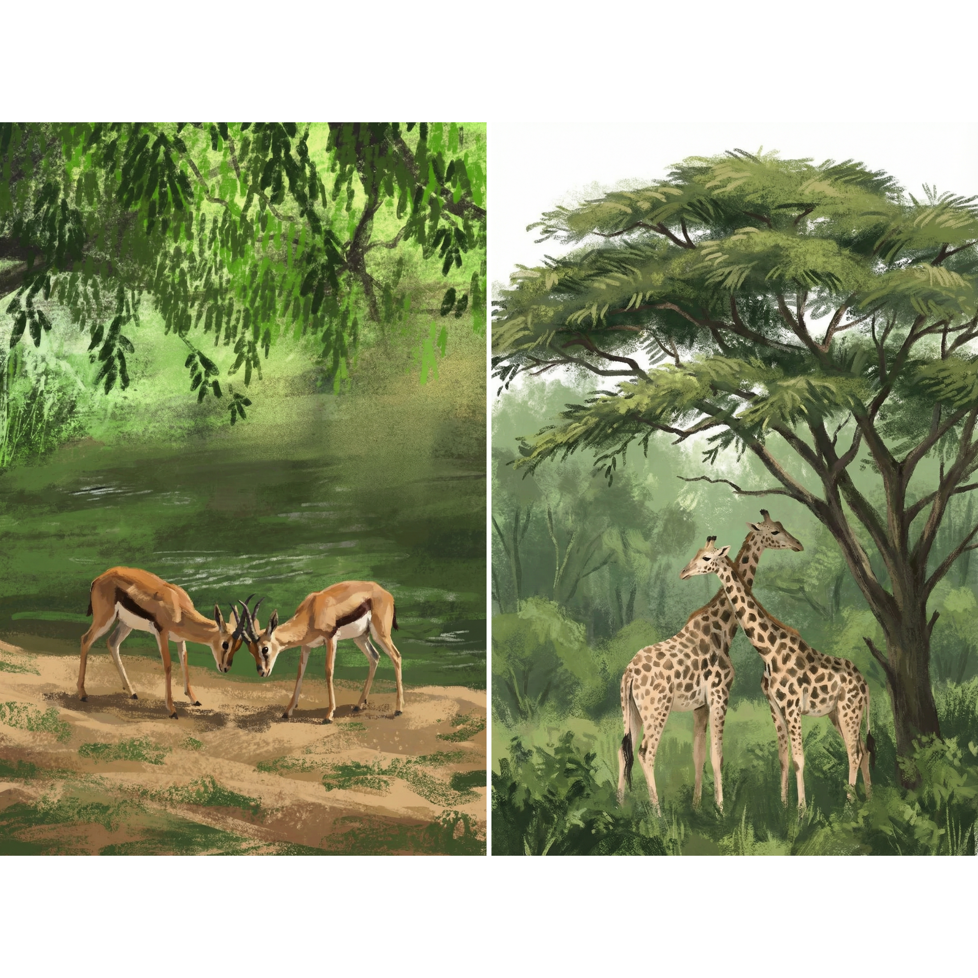 Verdant Nature African Animal Artwork Set of 2 - Savanna Harmony