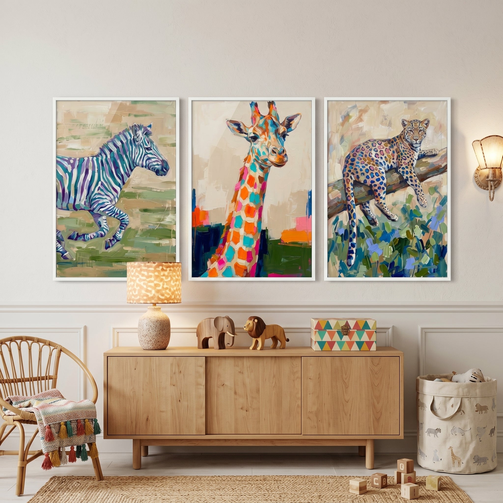 Vibrant Impasto Safari Animal Wall Art Set of 3 - Vibrant Safari Trio