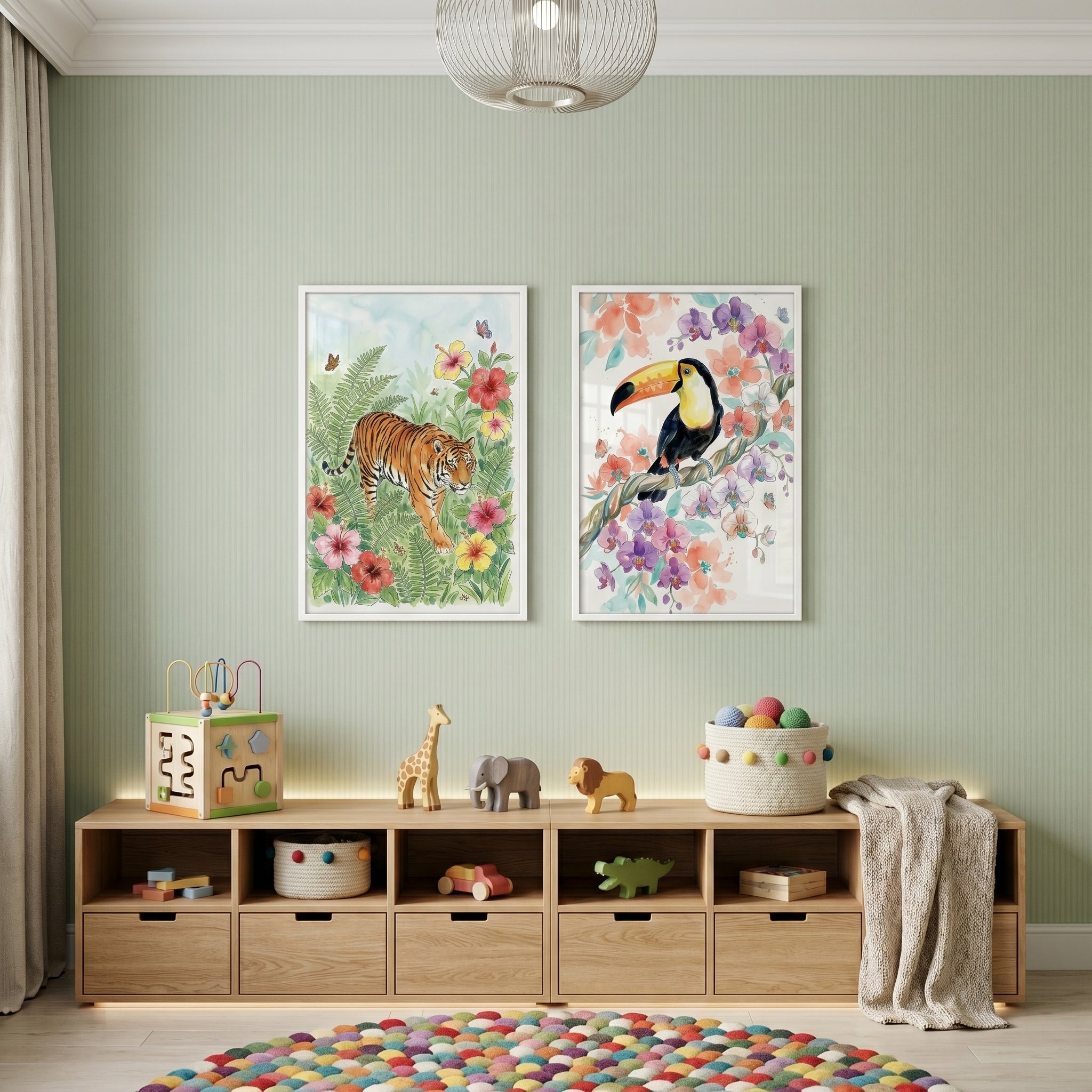 Vibrant Jungle Animal Wall Art Set of 2 - Tropical Wildlife Duo