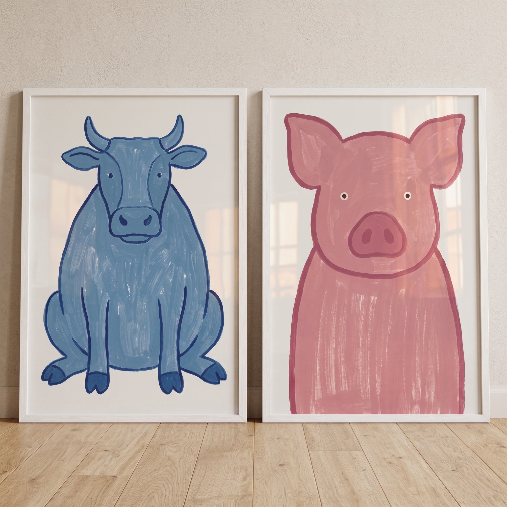 Vibrant Nursery Farm Animals Wall Art Set of 2 - Vivid Farm Friends