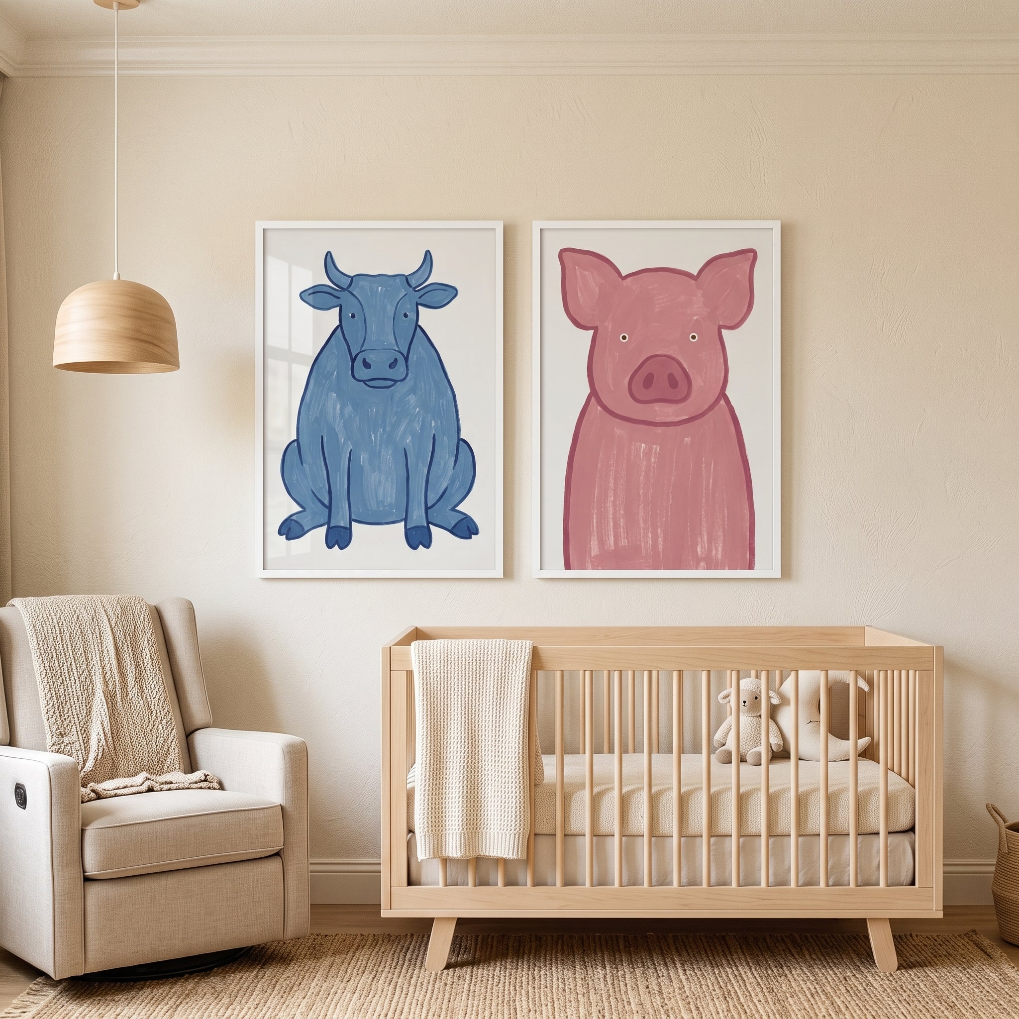 Vibrant Nursery Farm Animals Wall Art Set of 2 - Vivid Farm Friends