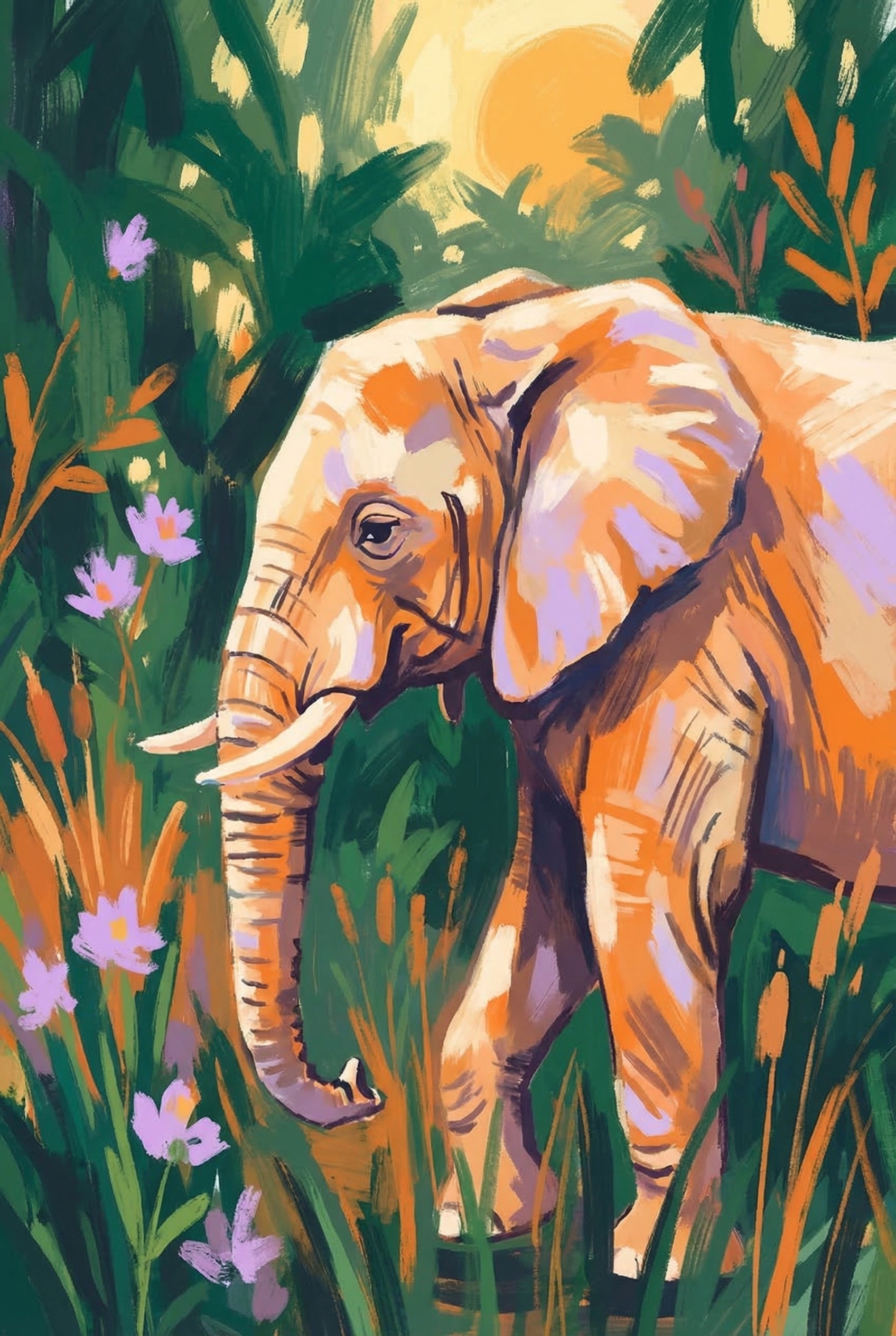 Vibrant Orange Elephant Wall Art - Golden Safari Giant