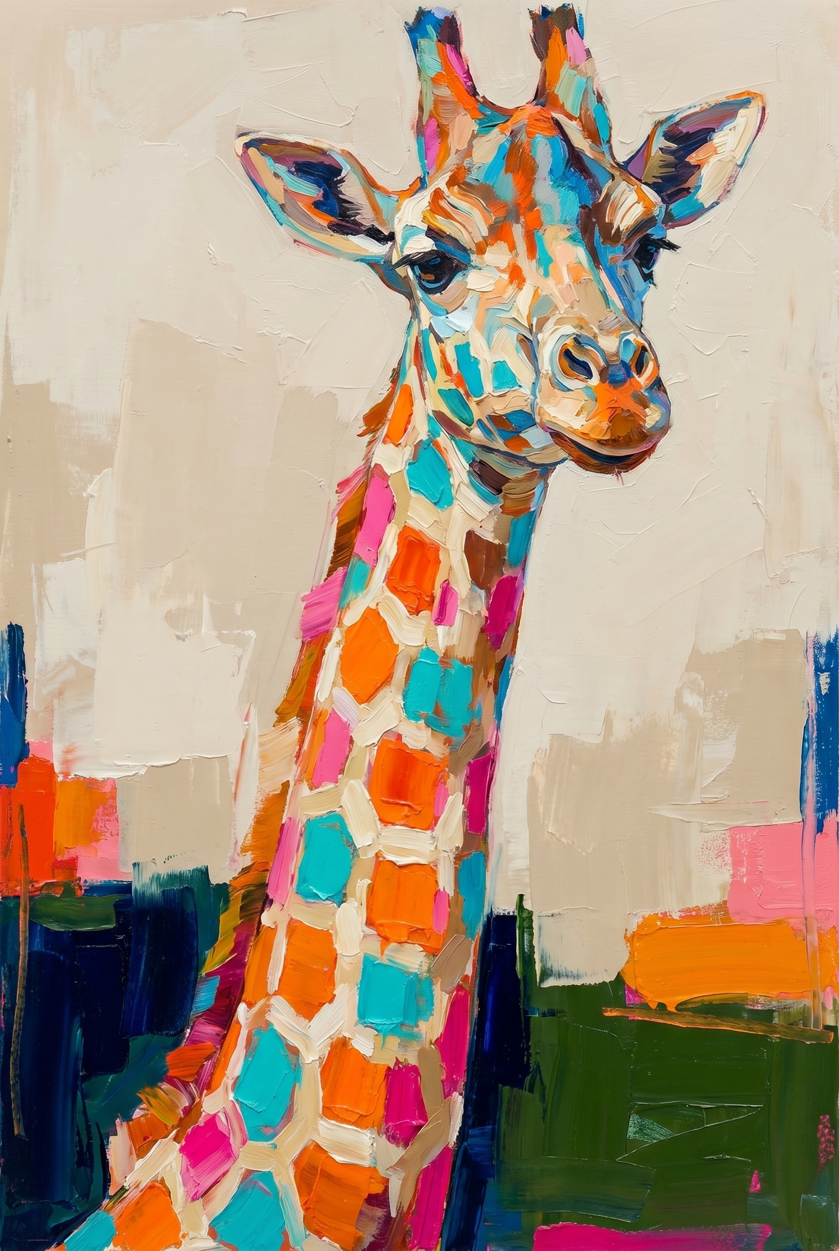 Vibrant Palette Knife Giraffe Artwork - Vibrant Safari Soul