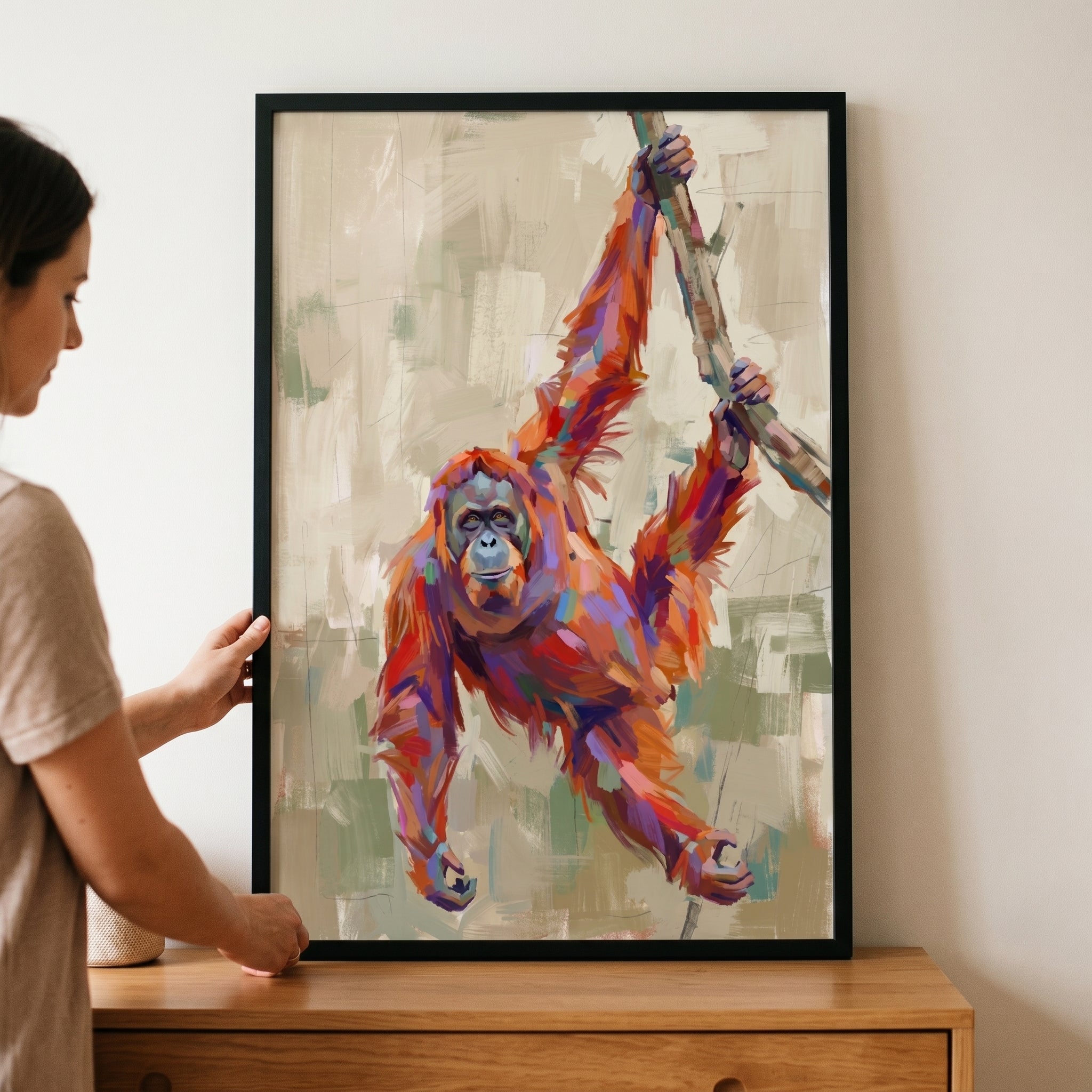 Vibrant Palette Knife Orangutan Wall Art - Radiant Jungle Swing