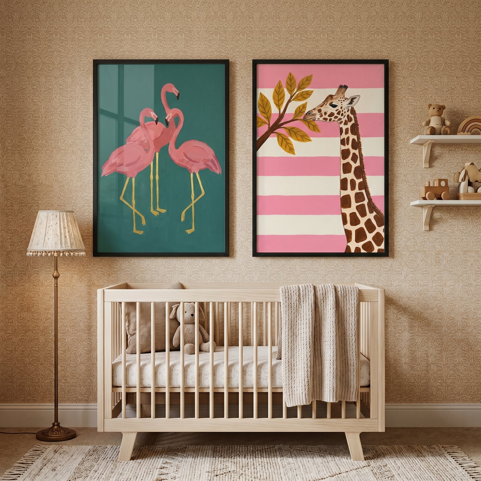 Vibrant Pink Safari Animal Wall Art Set Of 2 - Vibrant Animal Portraits
