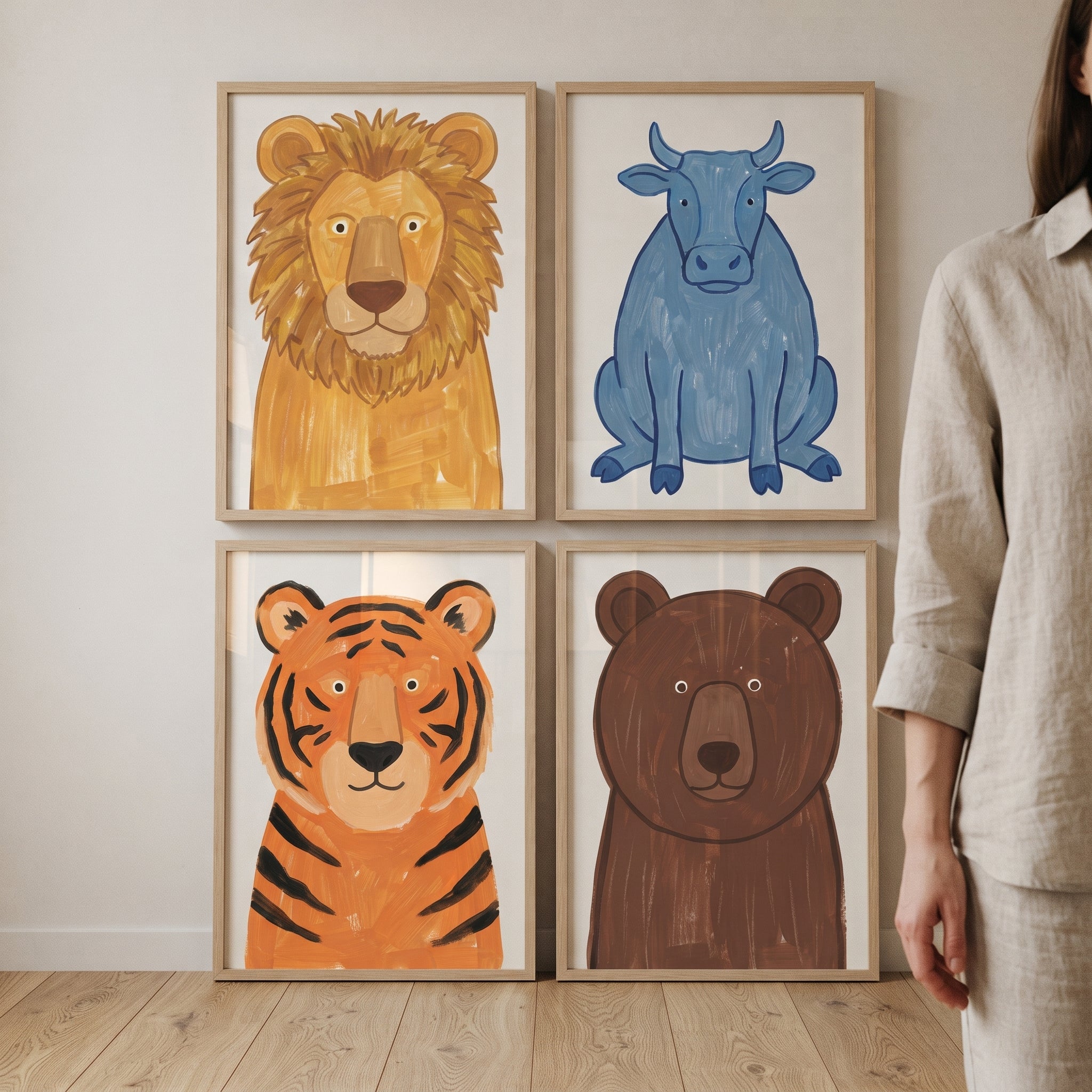 Vibrant Textured Animals Wall Art Set Of 4 - Colorful Animal Friends