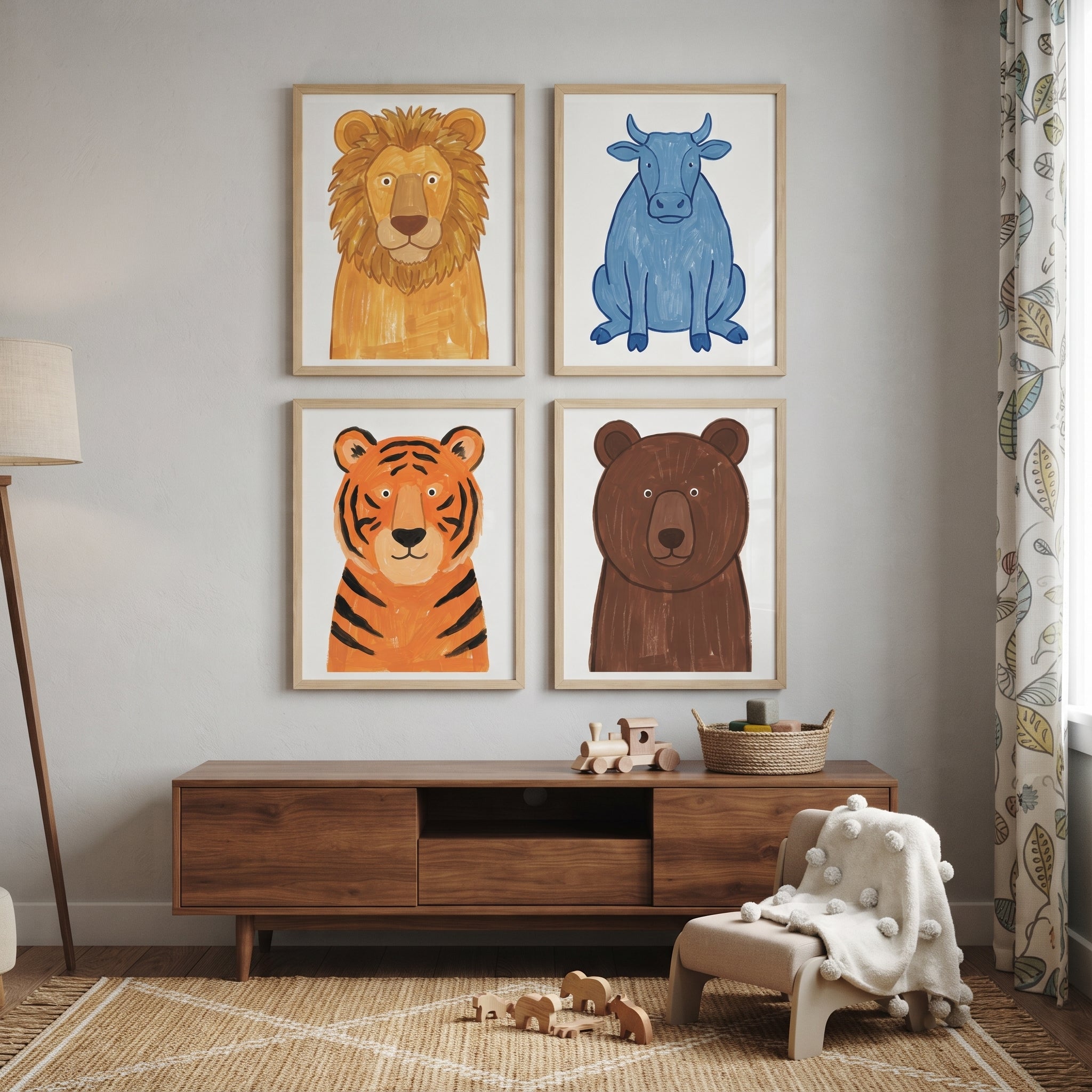Vibrant Textured Animals Wall Art Set Of 4 - Colorful Animal Friends