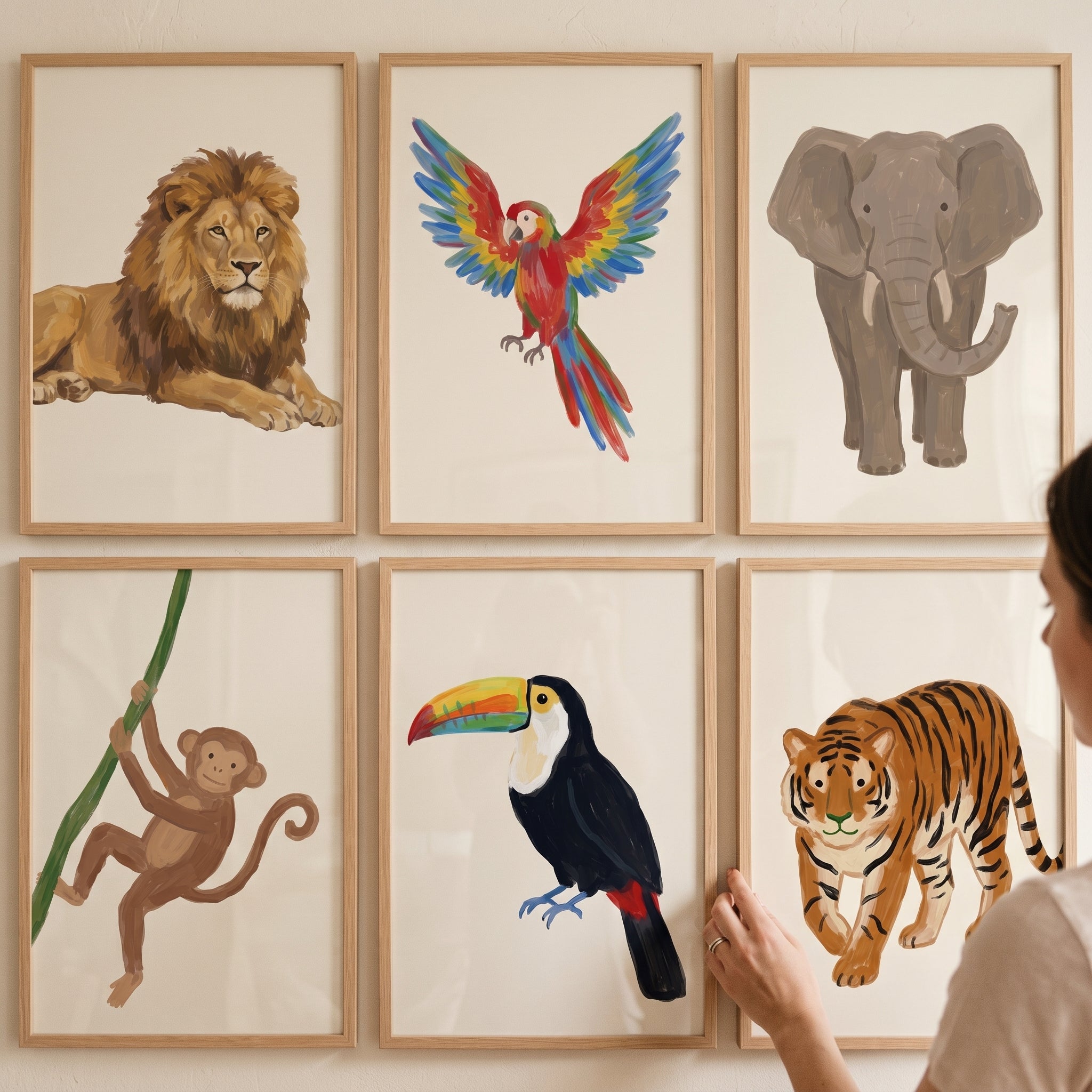 Vibrant Textured Jungle Animals Wall Art Set of 6 - Jungle Kingdom Set