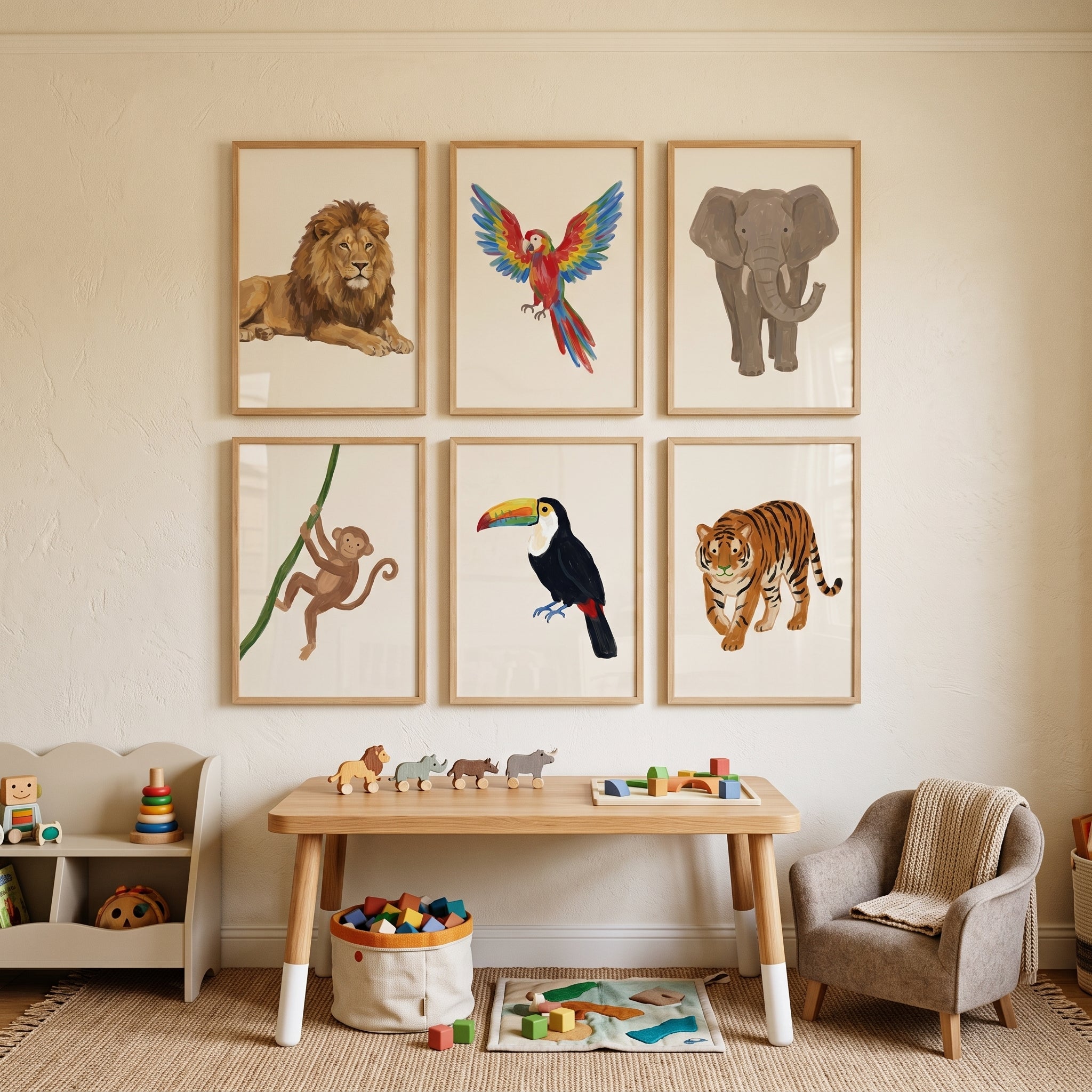 Vibrant Textured Jungle Animals Wall Art Set of 6 - Jungle Kingdom Set