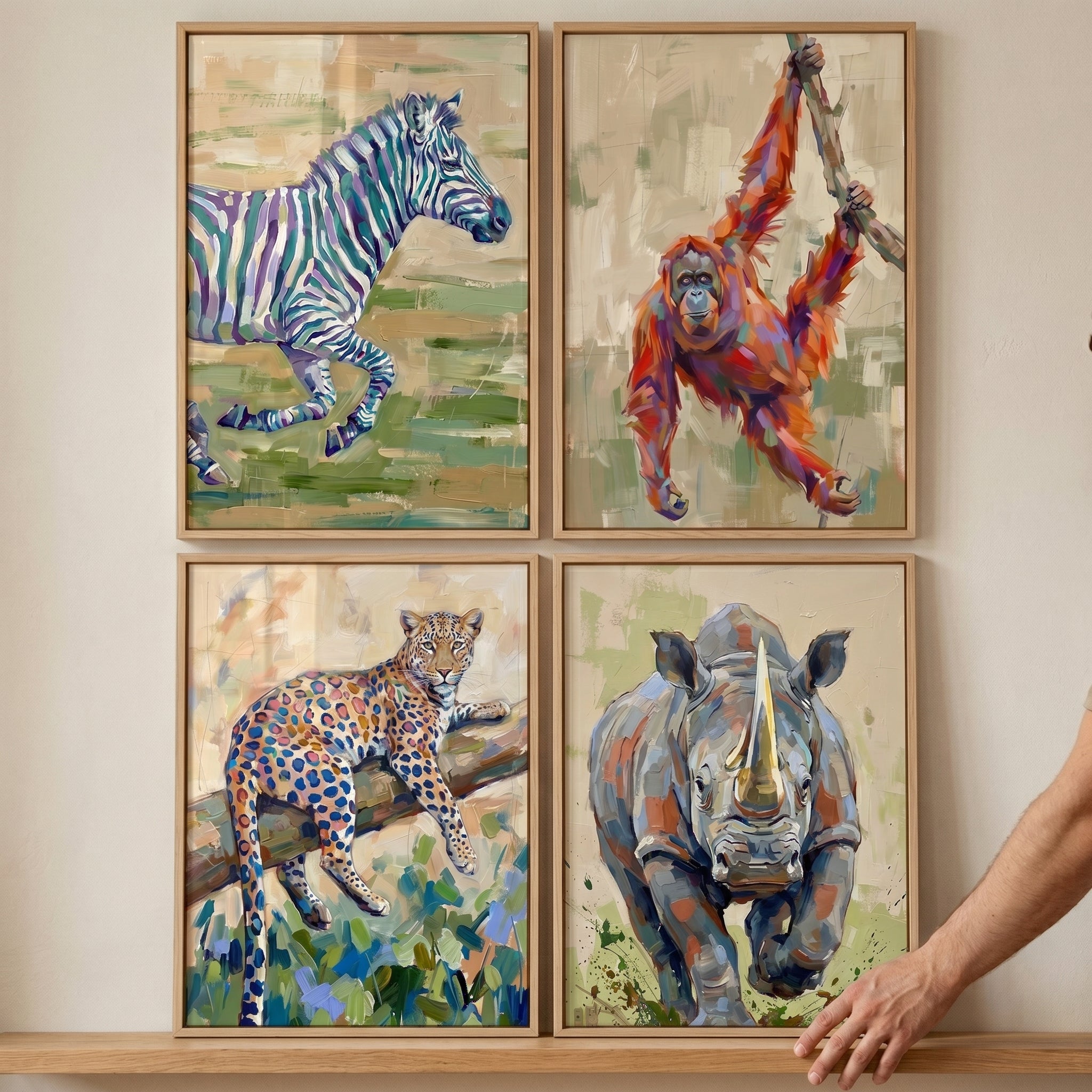 Vibrant Textured Safari Animal Wall Art Set of 4 - Vivid Animal Spirits