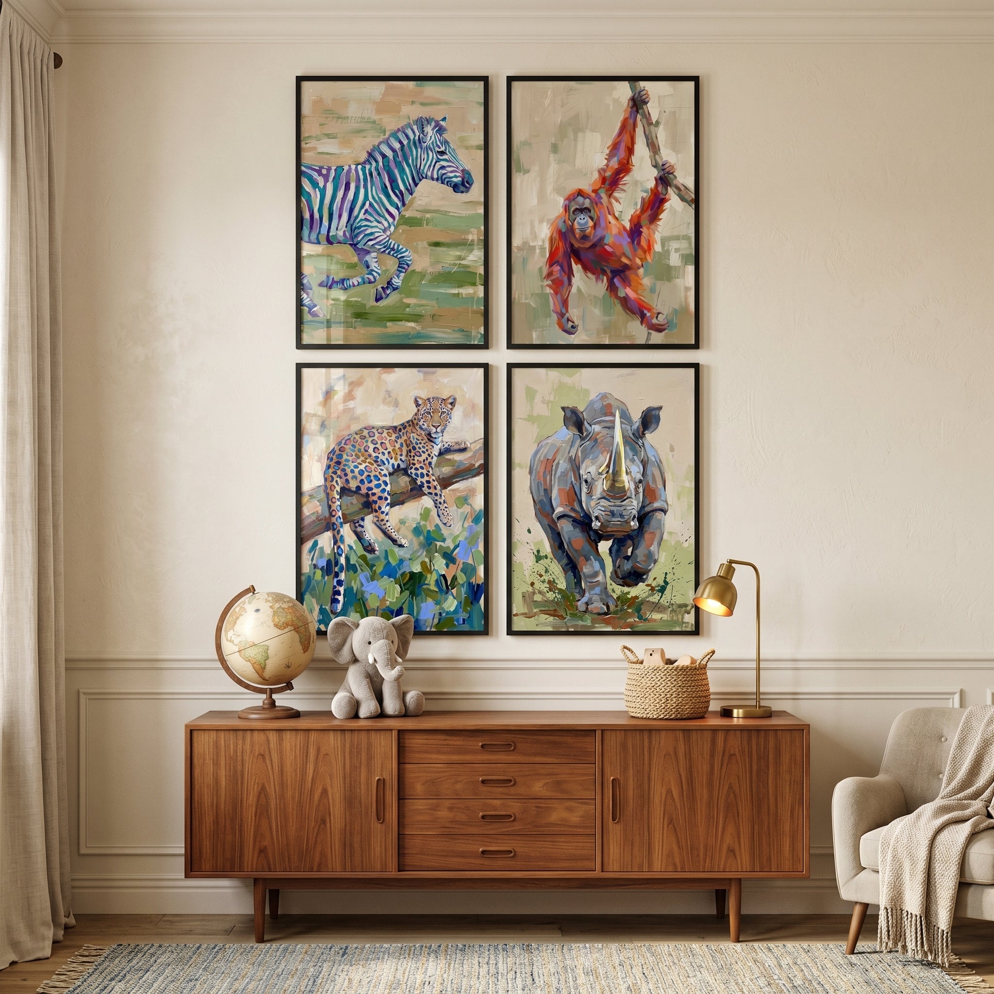 Vibrant Textured Safari Animal Wall Art Set of 4 - Vivid Animal Spirits