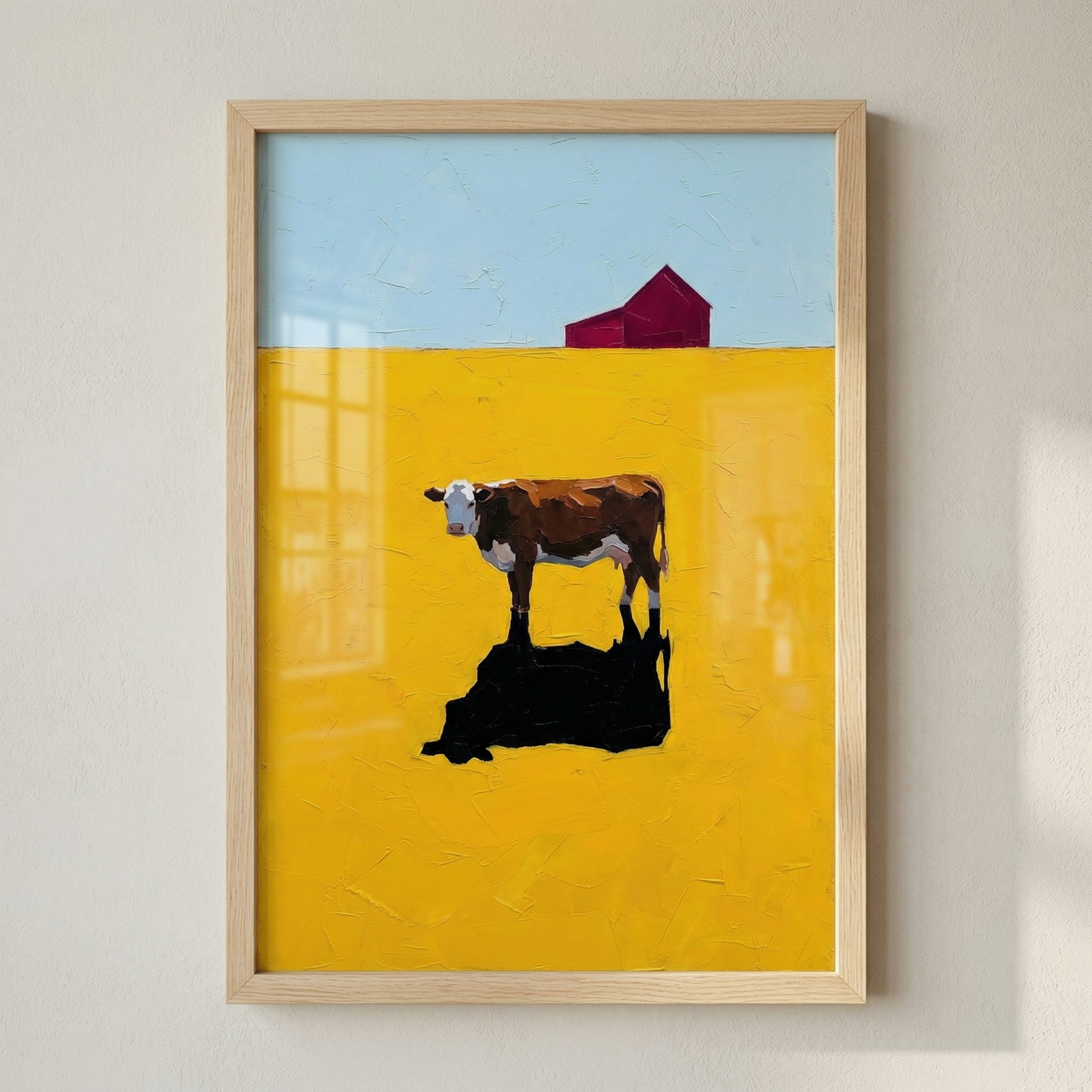 Cow In Yellow Meadow Wall Art - Golden Field Shadow