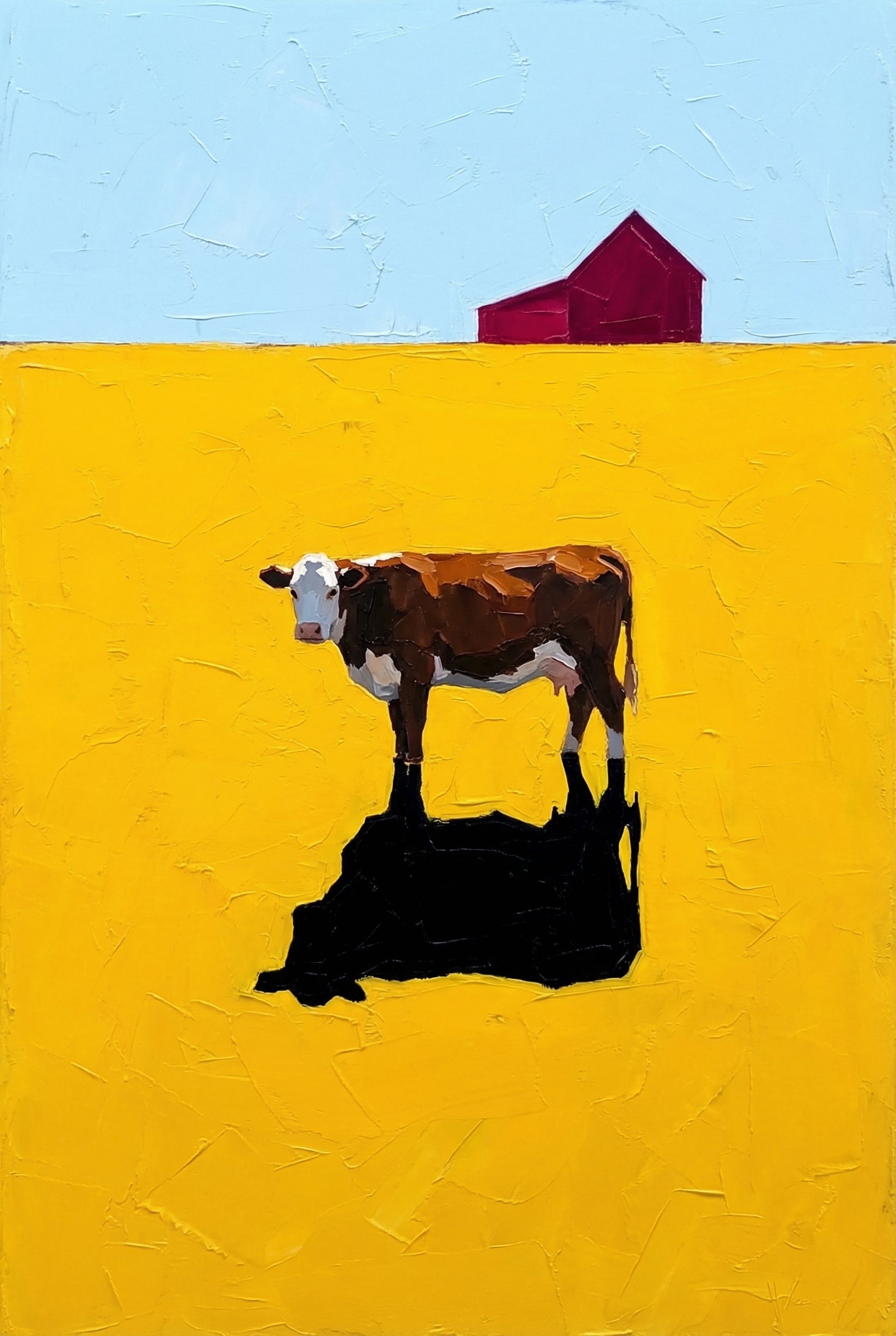 Cow In Yellow Meadow Wall Art - Golden Field Shadow