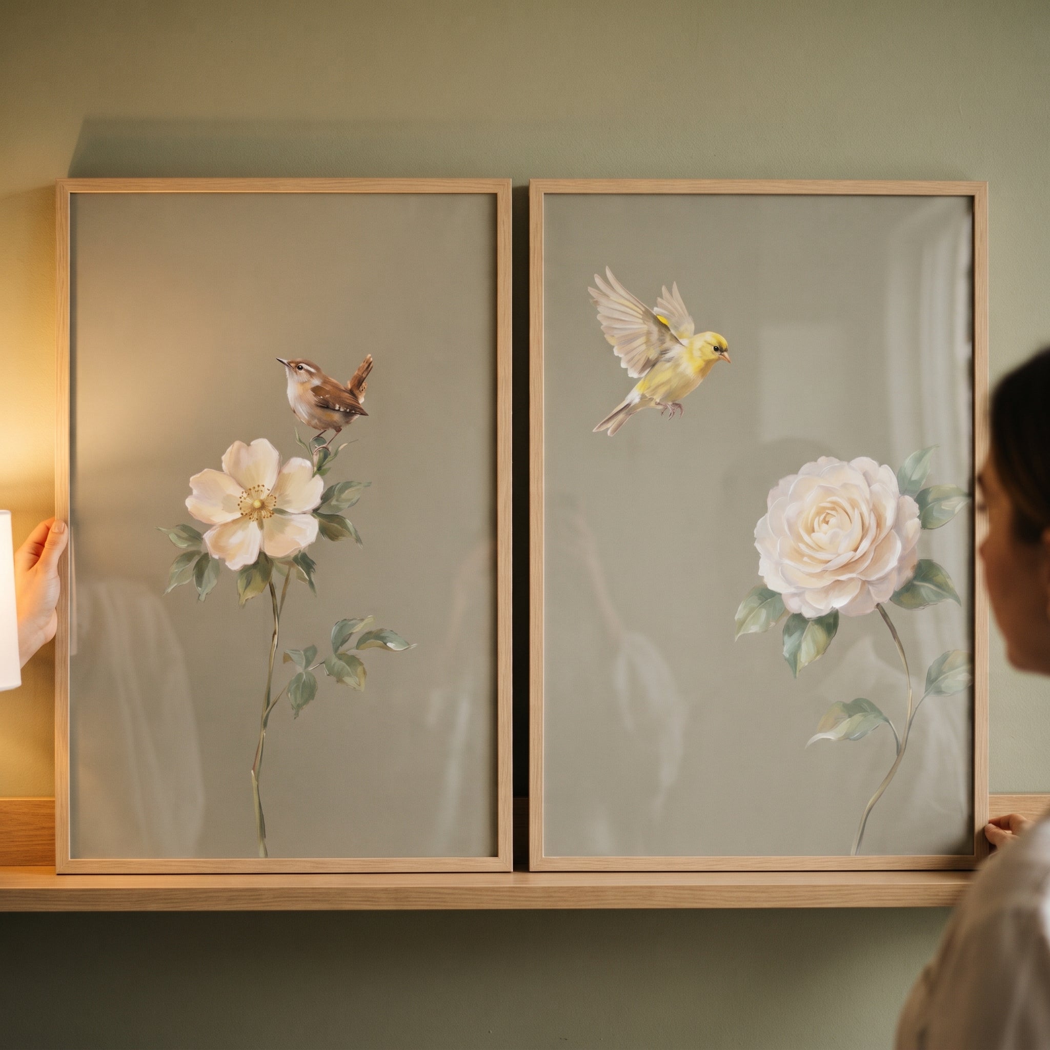 Victorian Sage Botanical Bird Wall Art Set of 2 - Botanical Flight