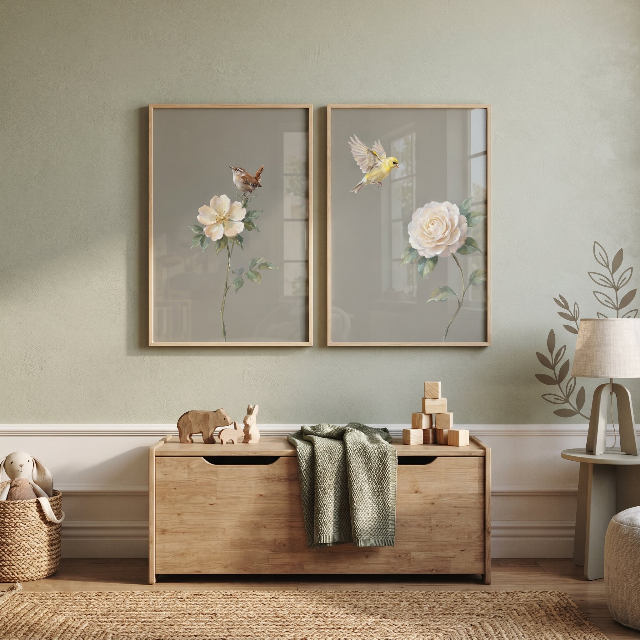 Victorian Sage Botanical Bird Wall Art Set of 2 - Botanical Flight