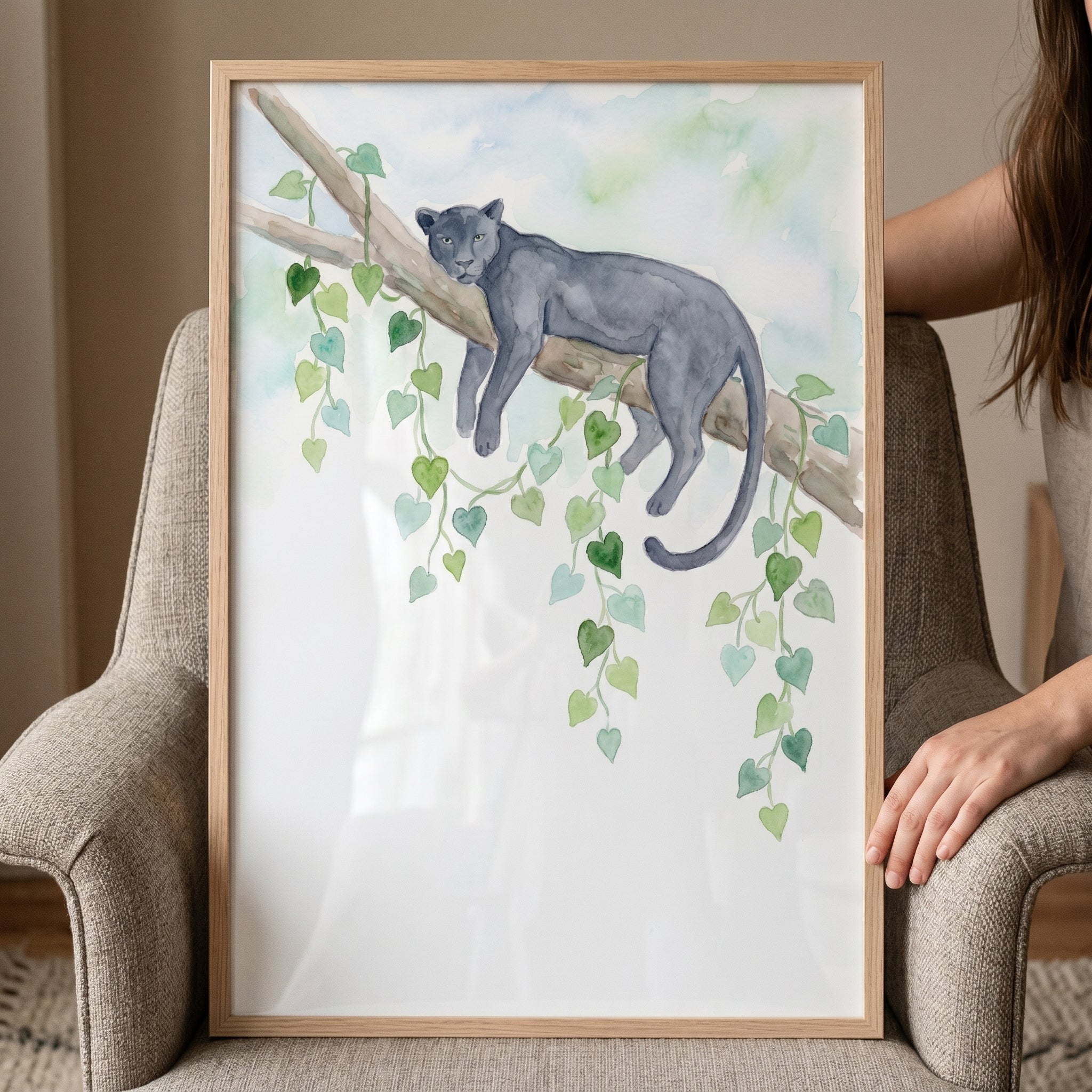 Vine Jungle Panther Wall Art - Midnight Jungle Slumber
