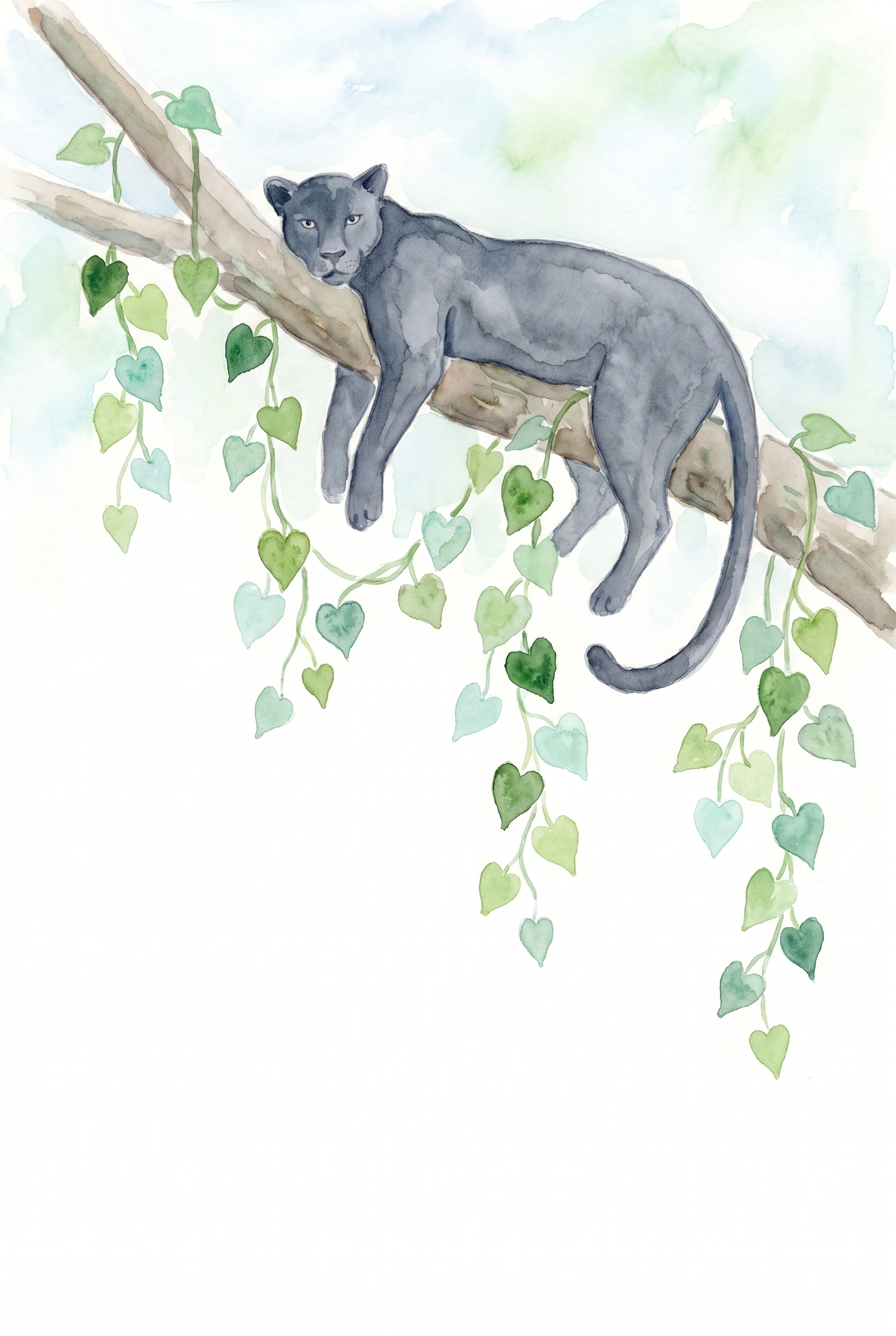 Vine Jungle Panther Wall Art - Midnight Jungle Slumber