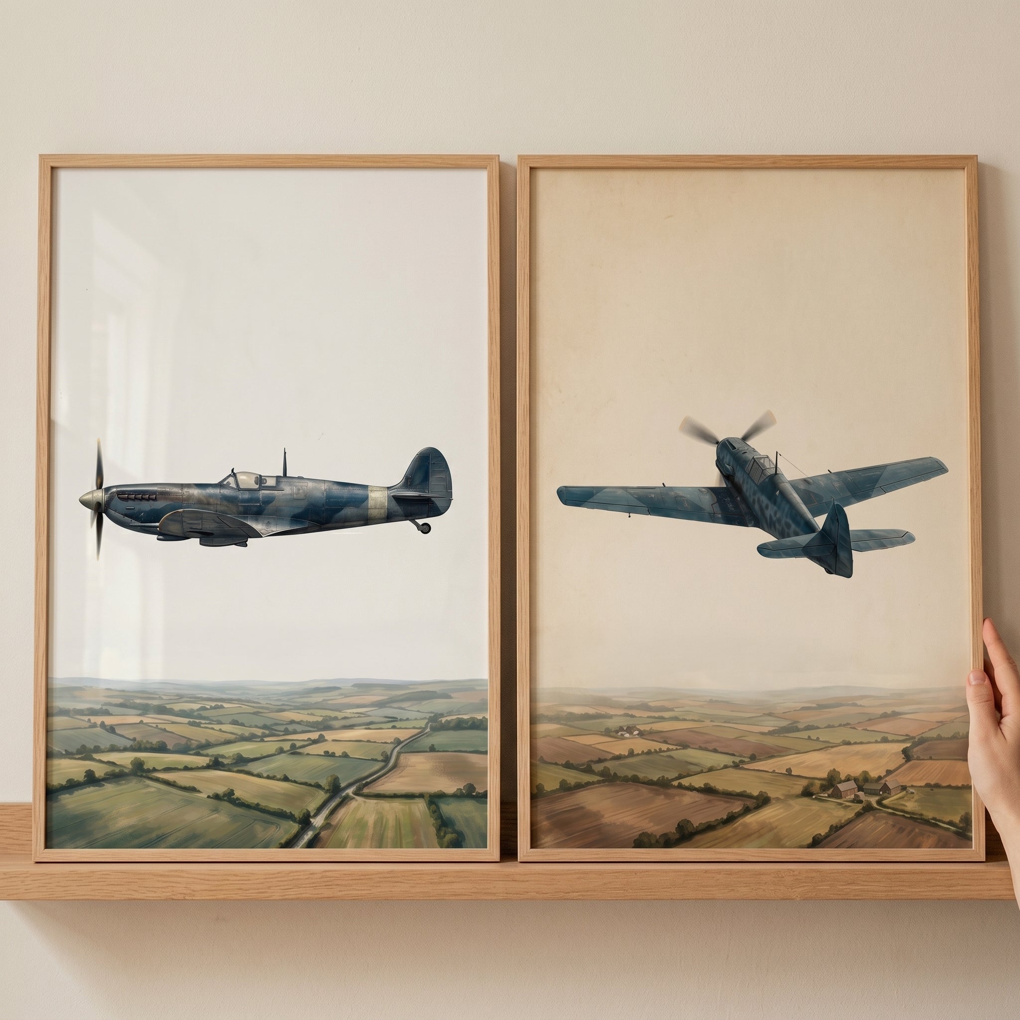 Vintage Aerial Countryside Airplane Wall Art Set of 2 - Historic Flight Duel