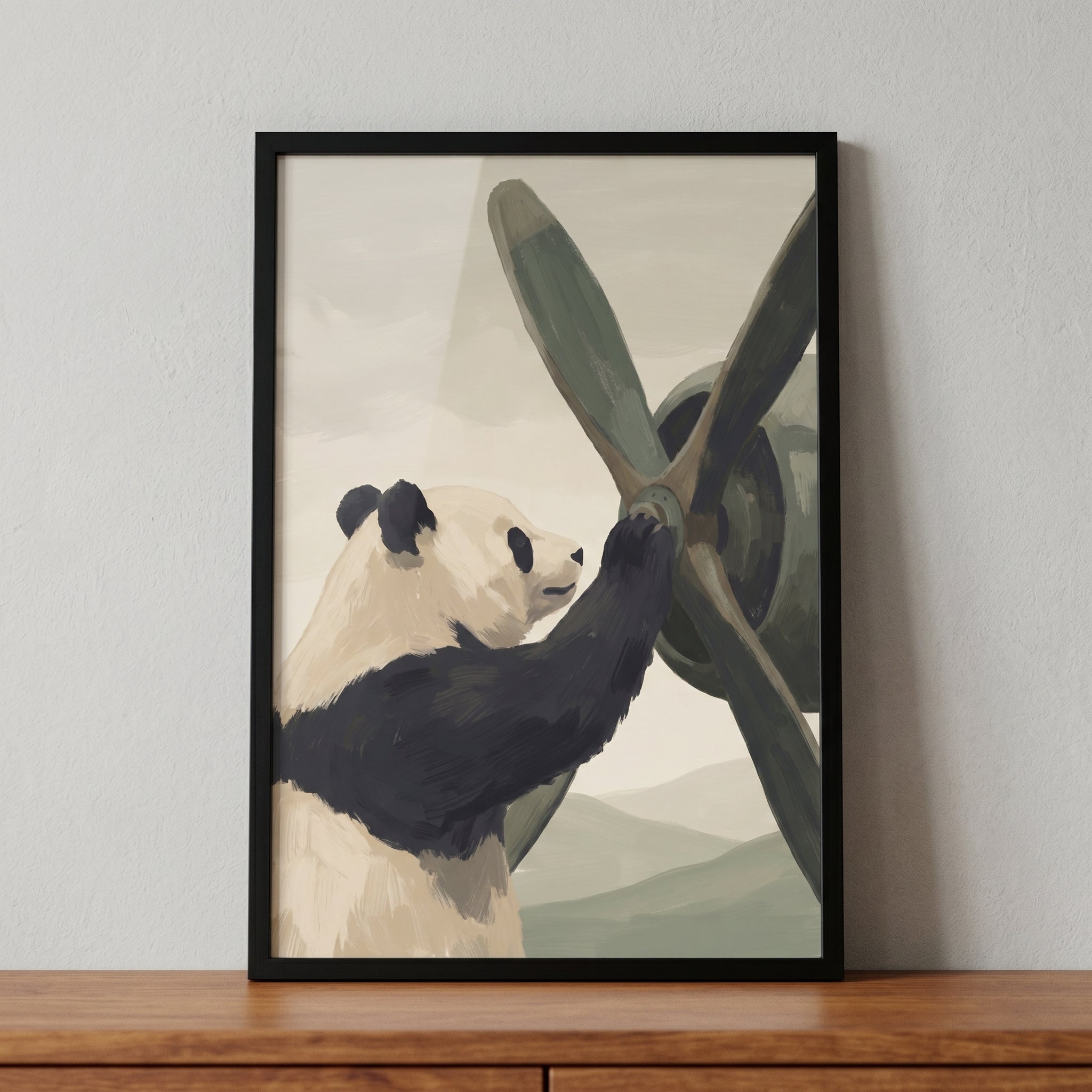 Vintage Aircraft Mechanic Panda Wall Art - Propeller Panda