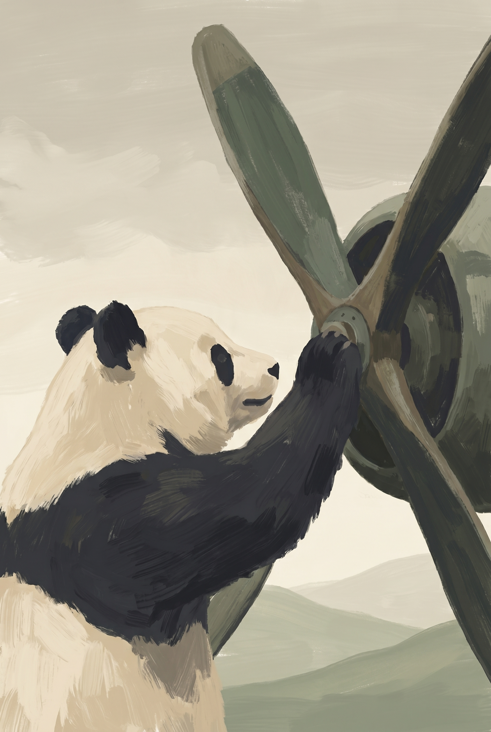 Vintage Aircraft Mechanic Panda Wall Art - Propeller Panda