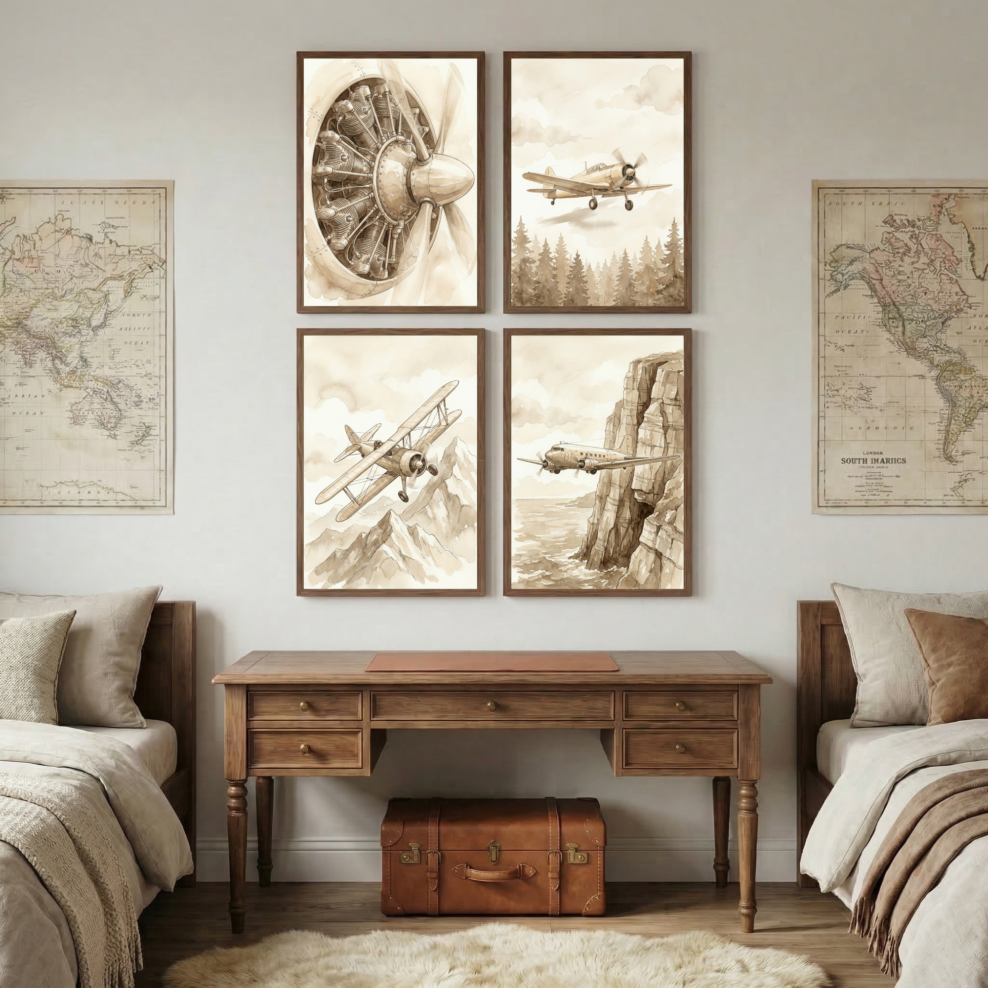 Vintage Airplane Art Set of 4 - Vintage Flight Series