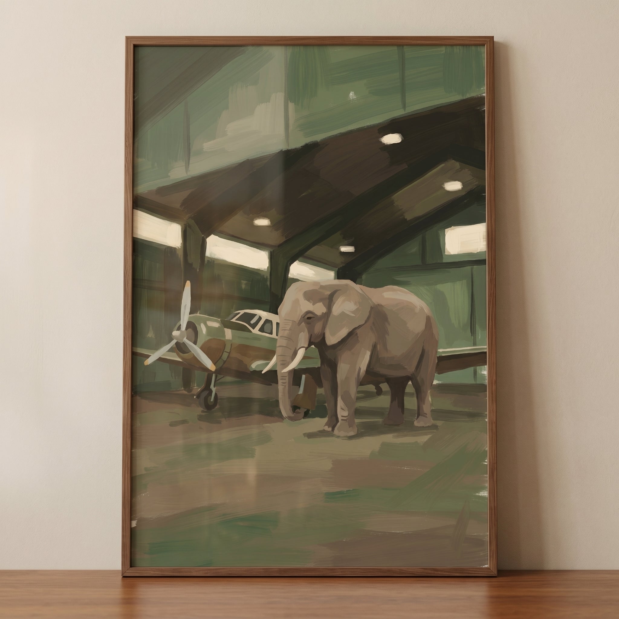 Vintage Airplane Hangar Elephant Wall Art - The Hangar Guest