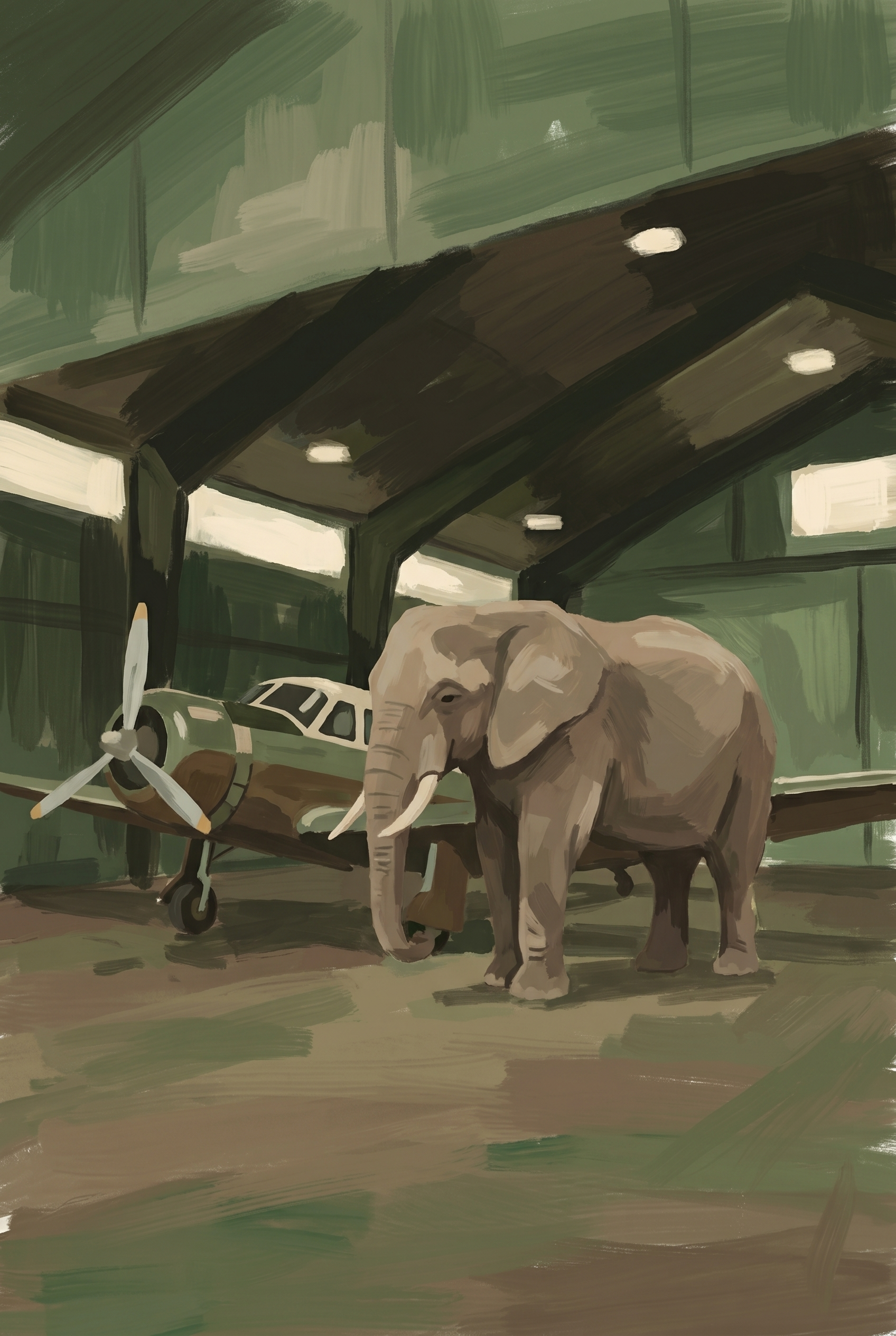 Vintage Airplane Hangar Elephant Wall Art - The Hangar Guest