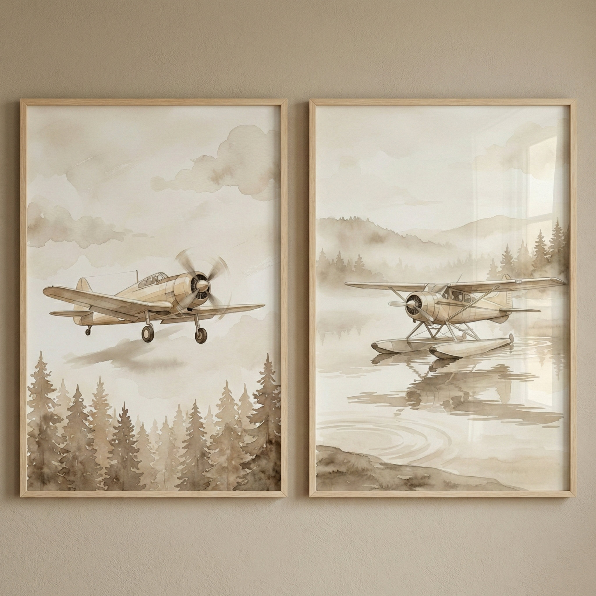 Vintage Airplane Nursery Wall Art Set of 2 - Vintage Flight Duo