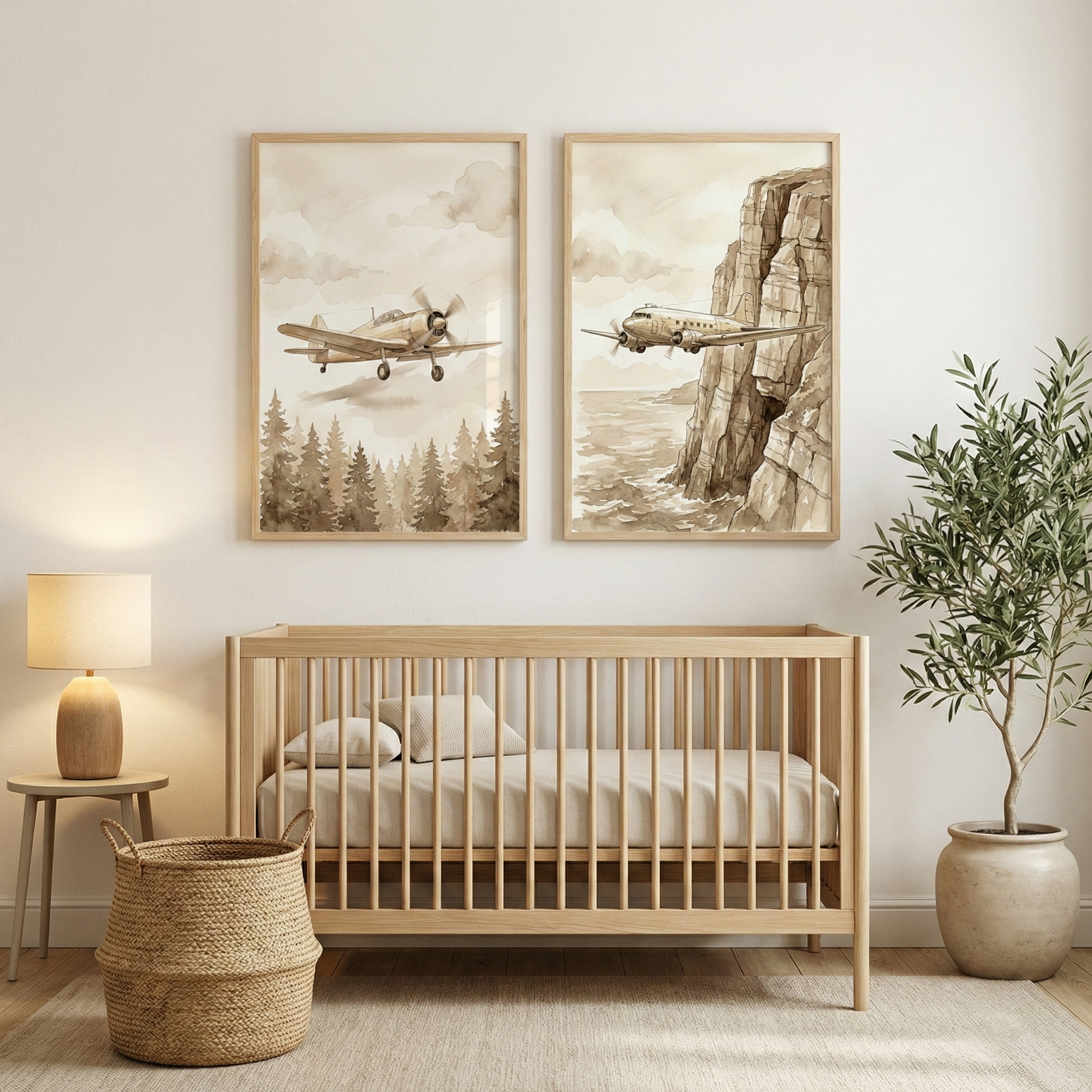 Vintage Airplane Wall Art Set of 2 - Vintage Sky Journey