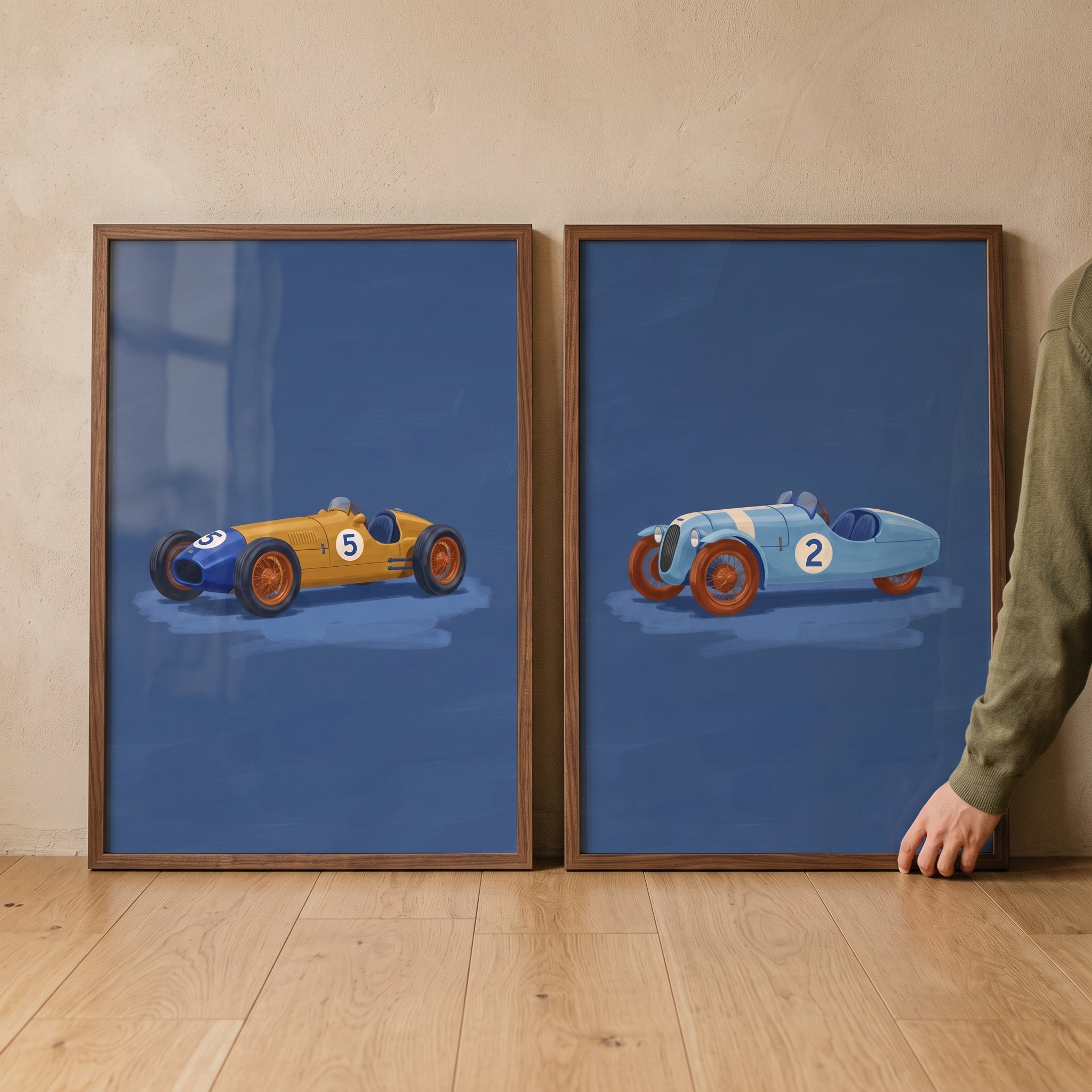 Vintage Antique Racing Car Wall Art Set of 2 - Classic Speed Pair