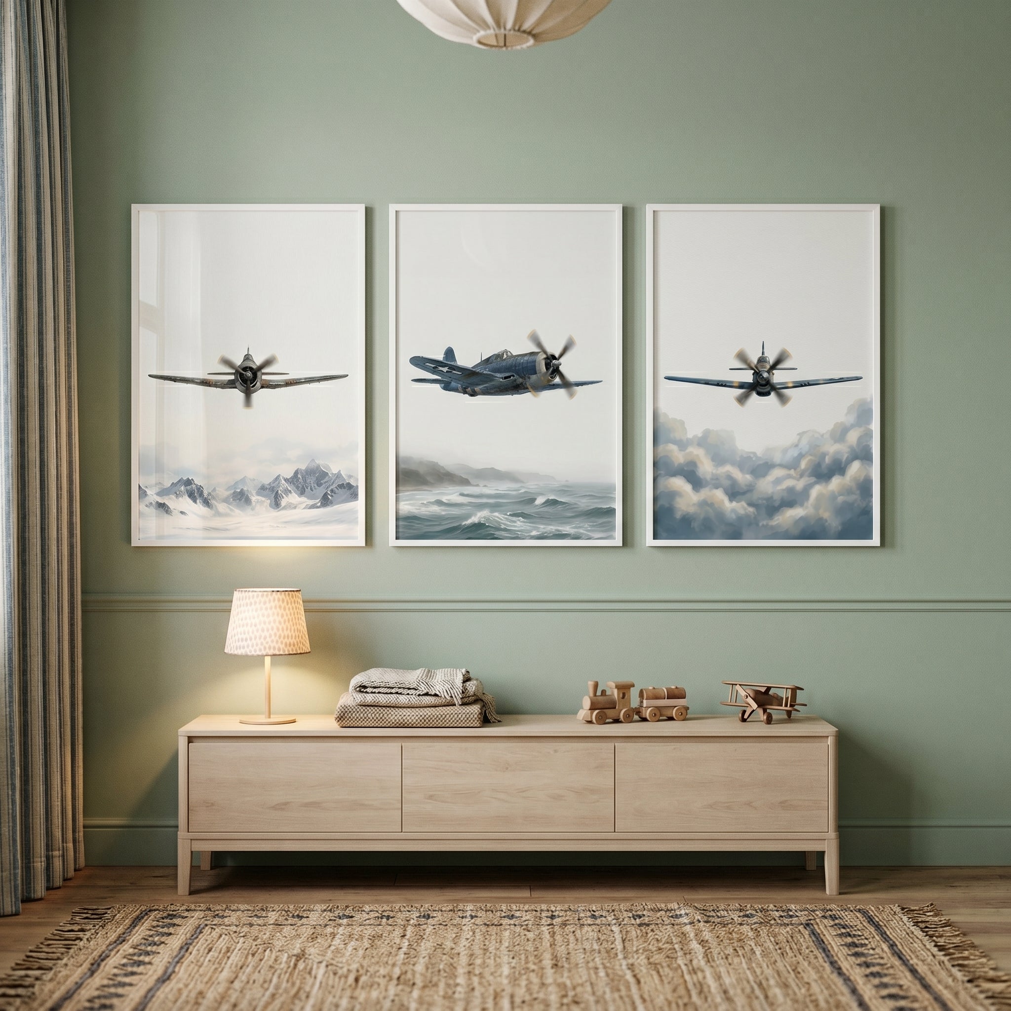 Vintage Aviation Military Aircraft Wall Art Set of 3 - Vintage Skyward Flight
