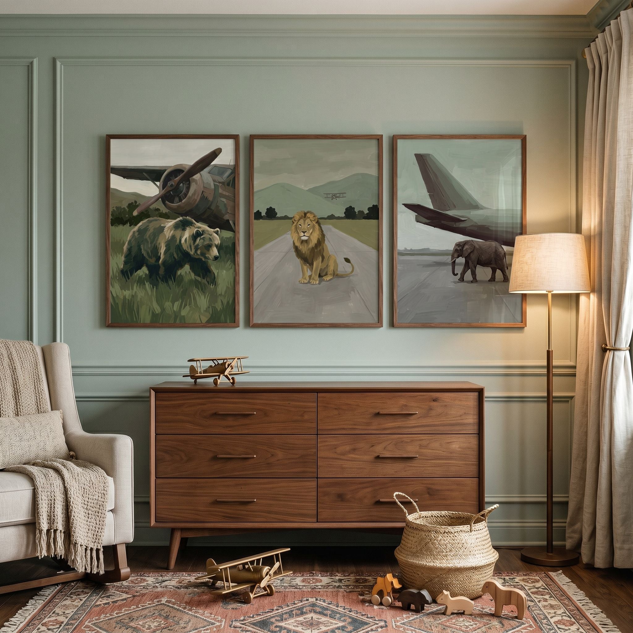 Vintage Aviation Wild Animal Wall Art Set of 3 - Wild Flight Path