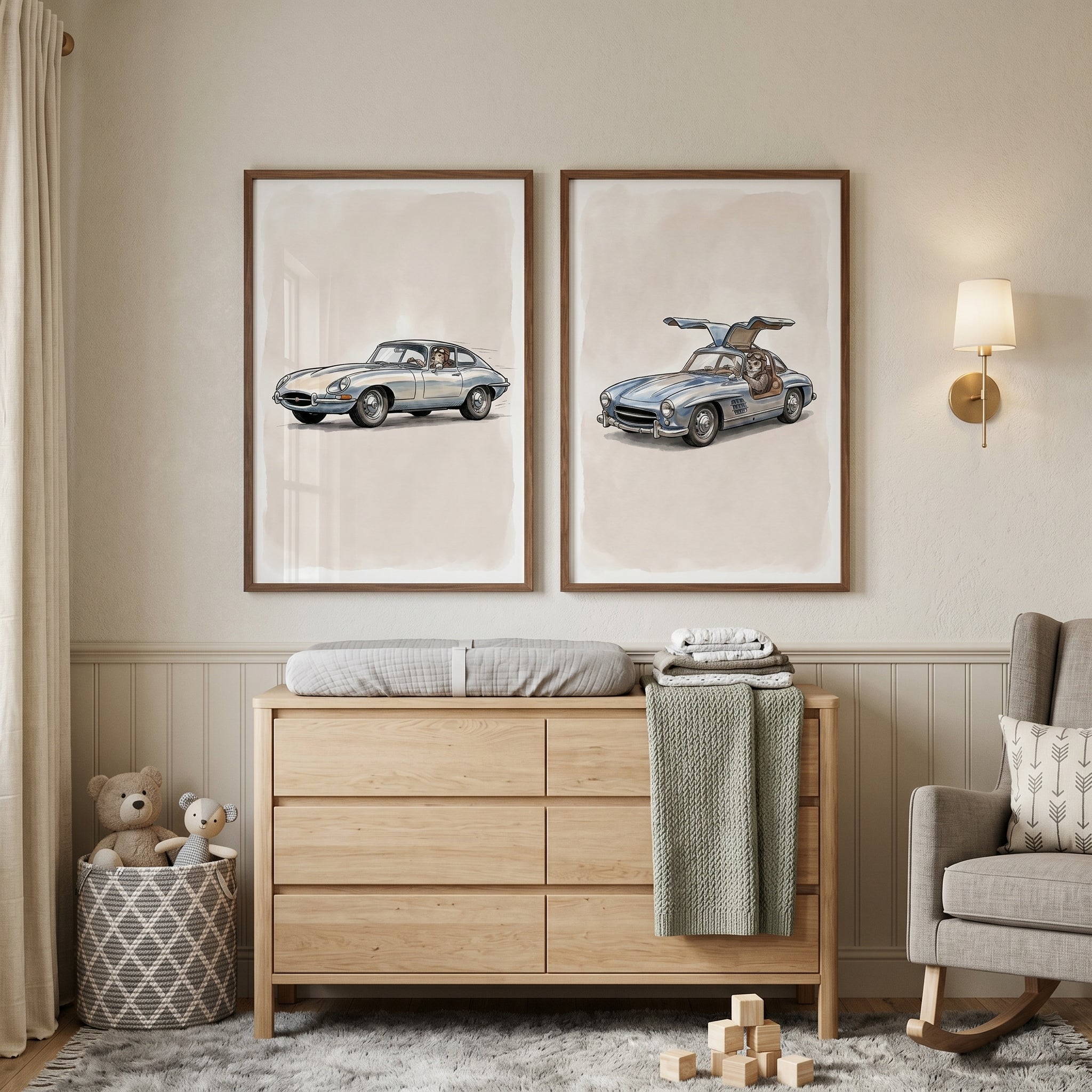 Vintage Aviator Driving Animal Wall Art Set of 2 - Retro Road Racers