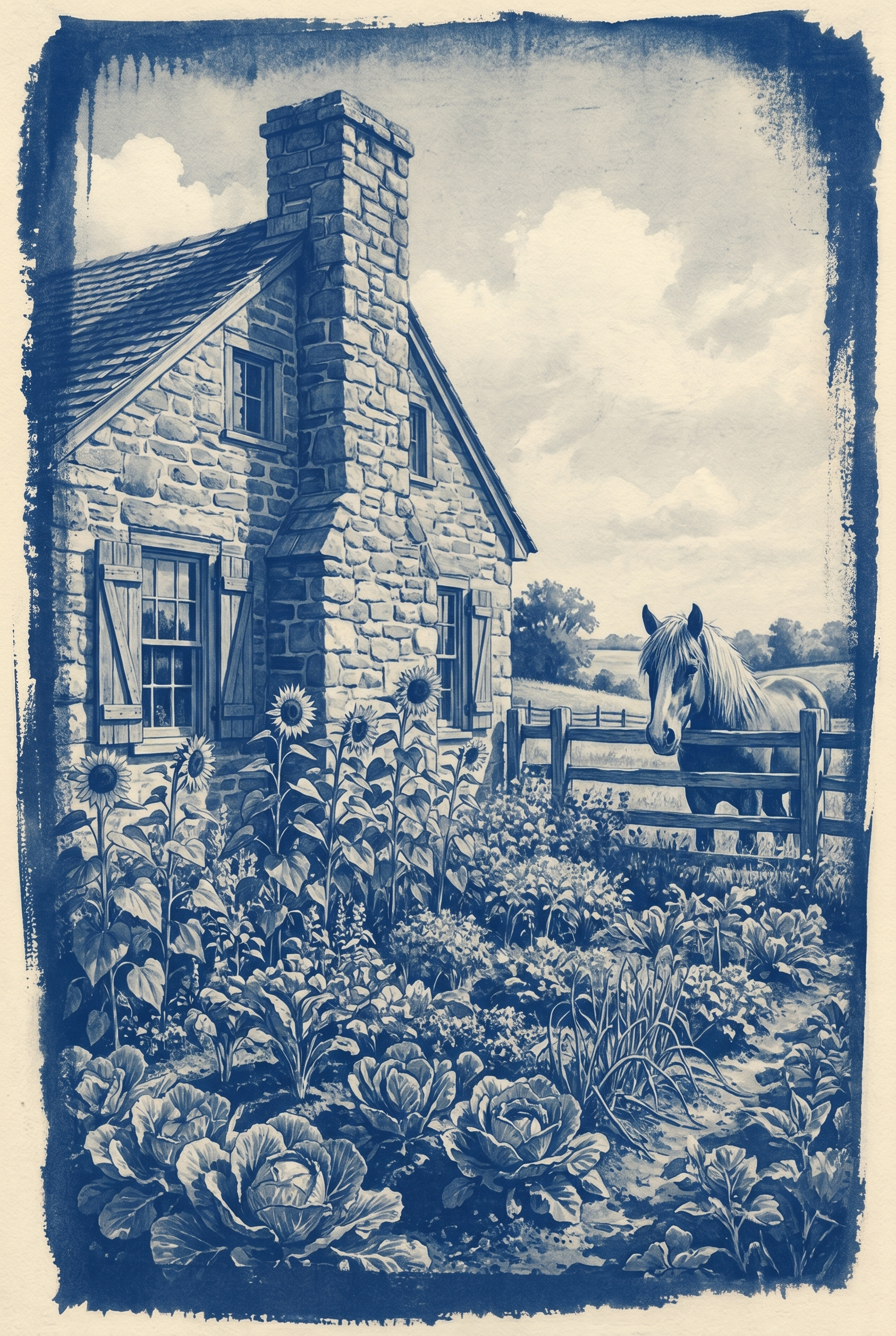 Vintage Blue Farm Horse Wall Art - Blue Stone Cottage