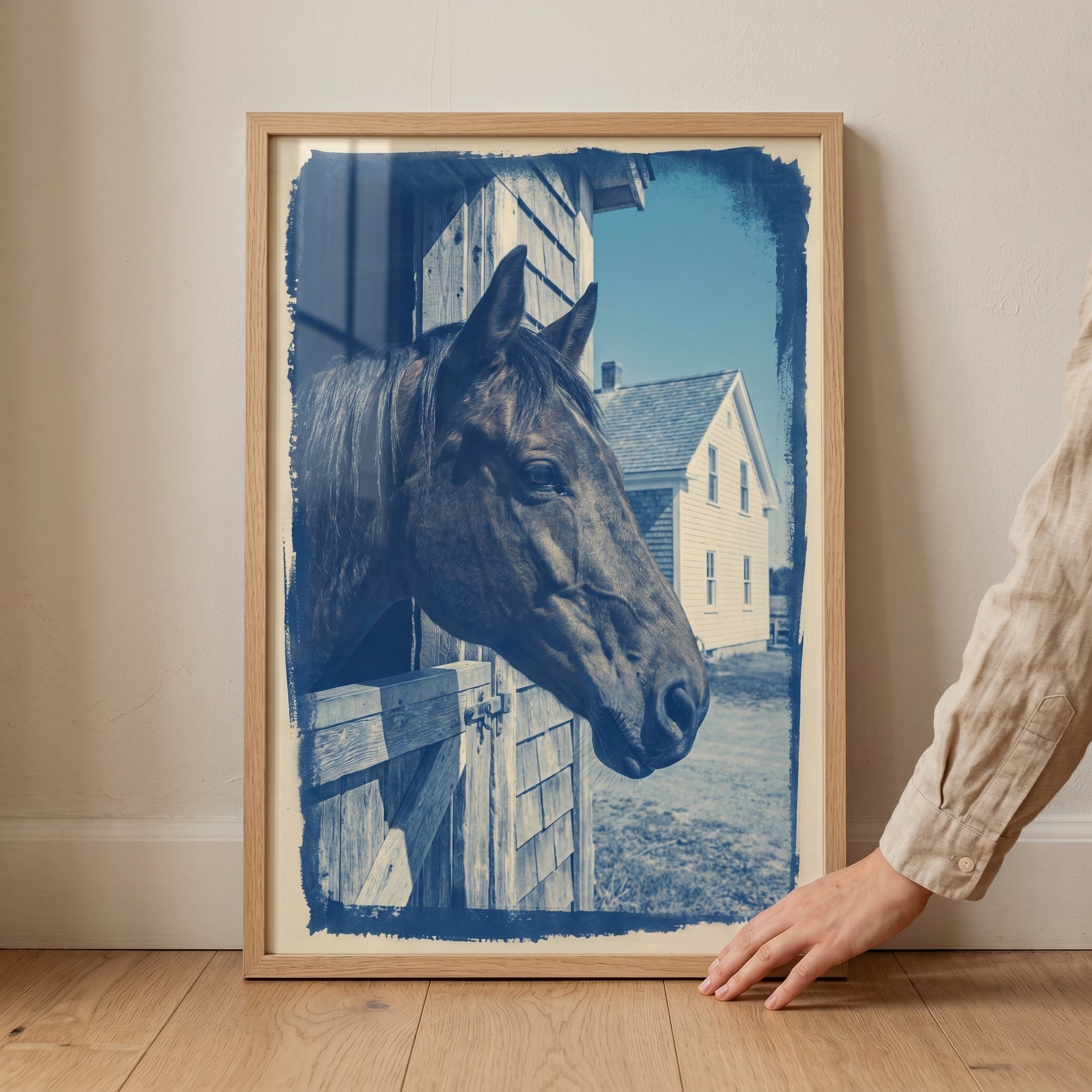 Vintage Blue Stable Horse Wall Art - Blue Barn Gaze