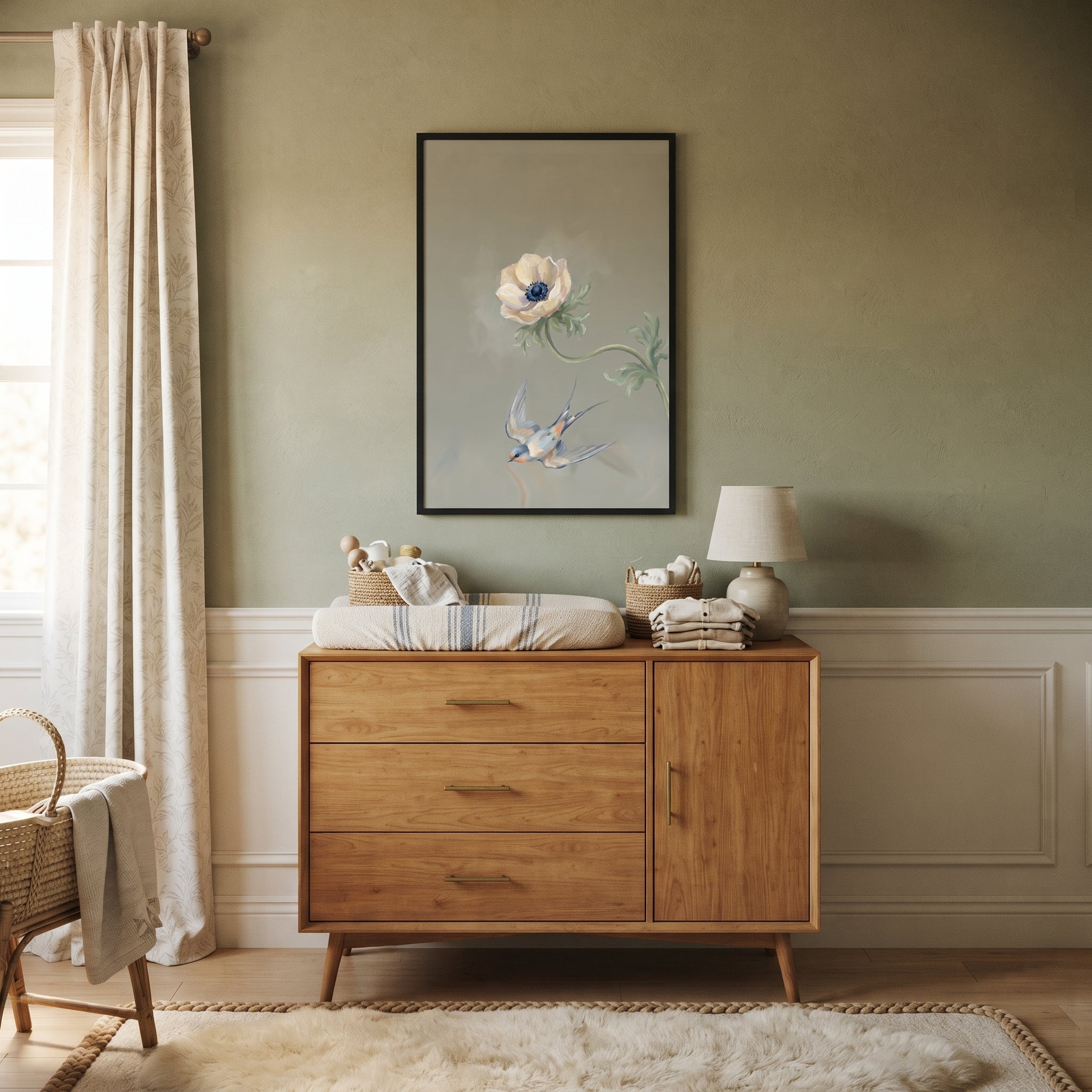 Vintage Blue Swallow Floral Wall Art - Blue Swallow Bloom