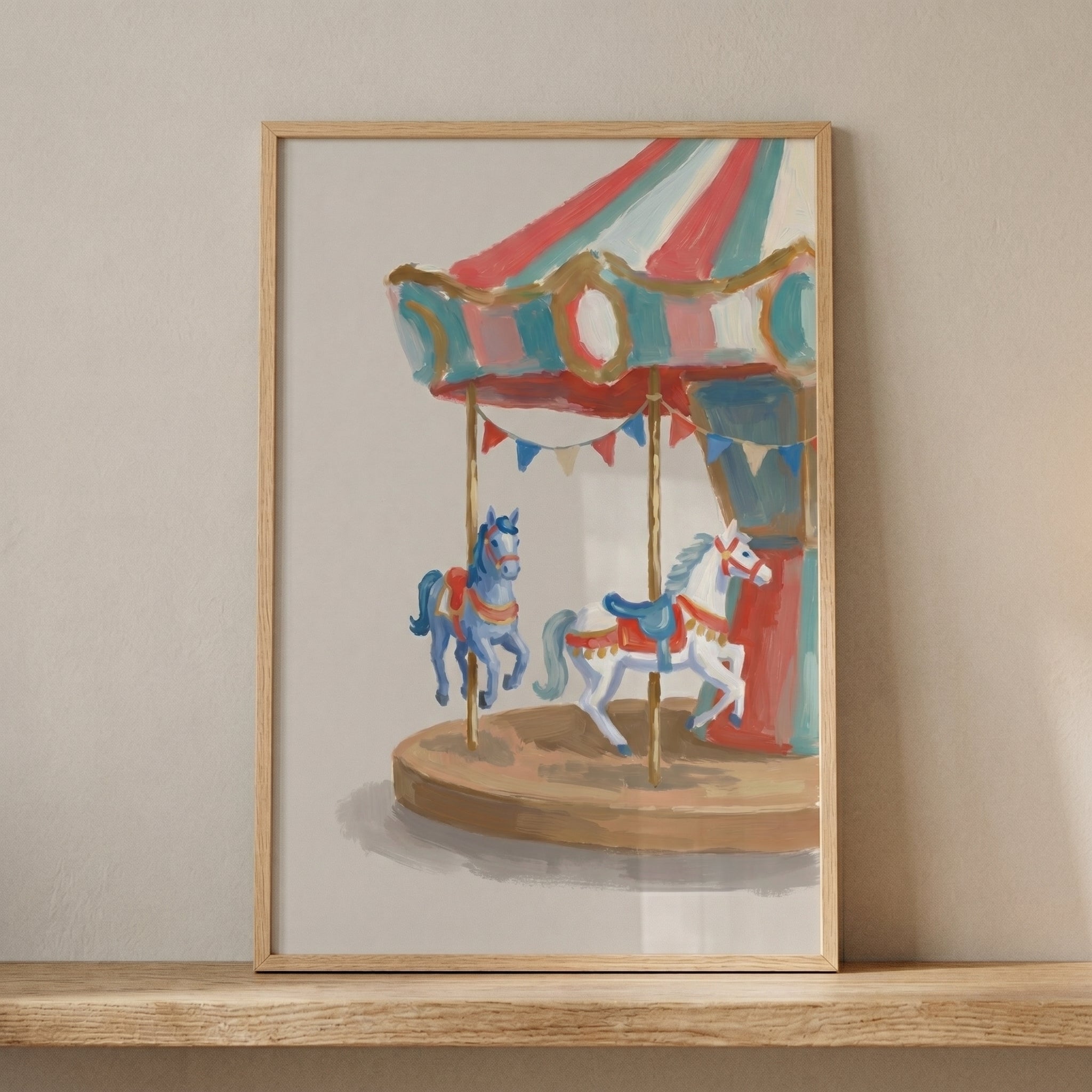 Vintage Blue White Carousel Wall Art - Vintage Carousel Ride