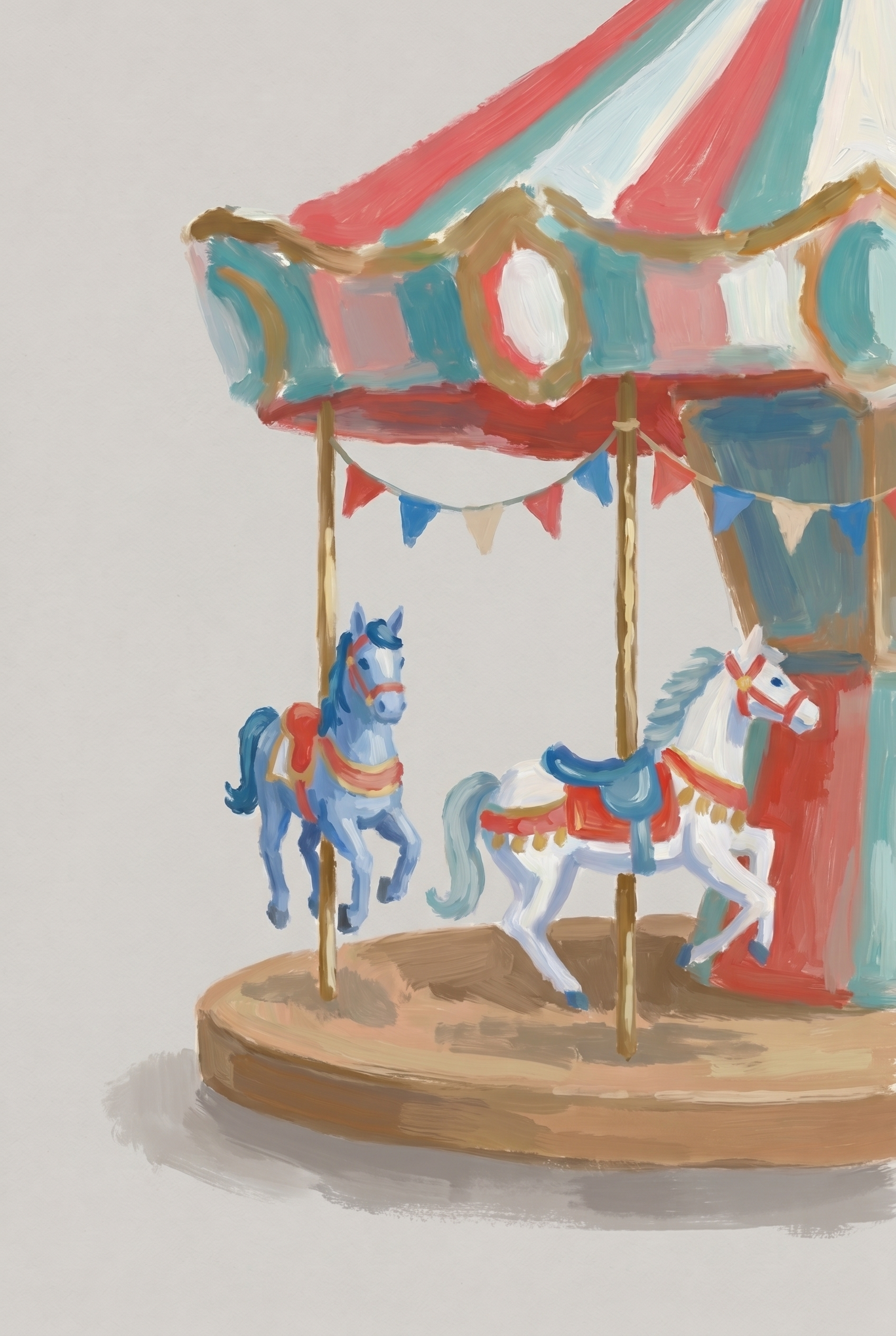 Vintage Blue White Carousel Wall Art - Vintage Carousel Ride