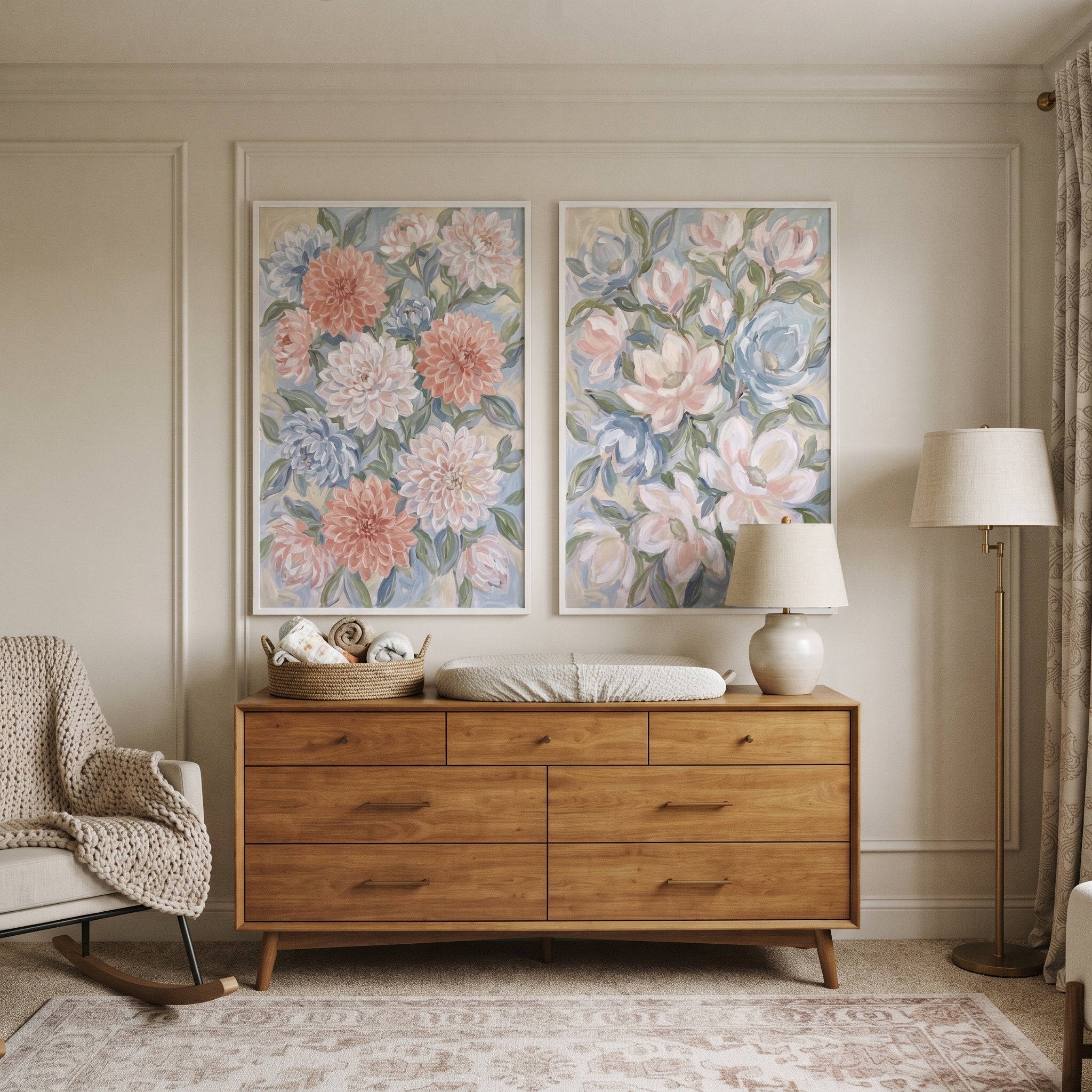 Vintage Blush Botanical Floral Wall Art Set of 2 - Dreamy Garden Flora