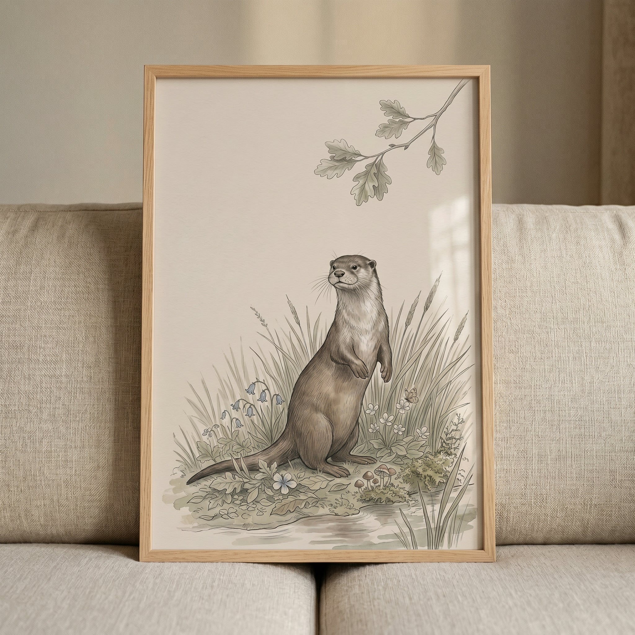 Vintage Botanical Otter Wall Art - Curious River Otter