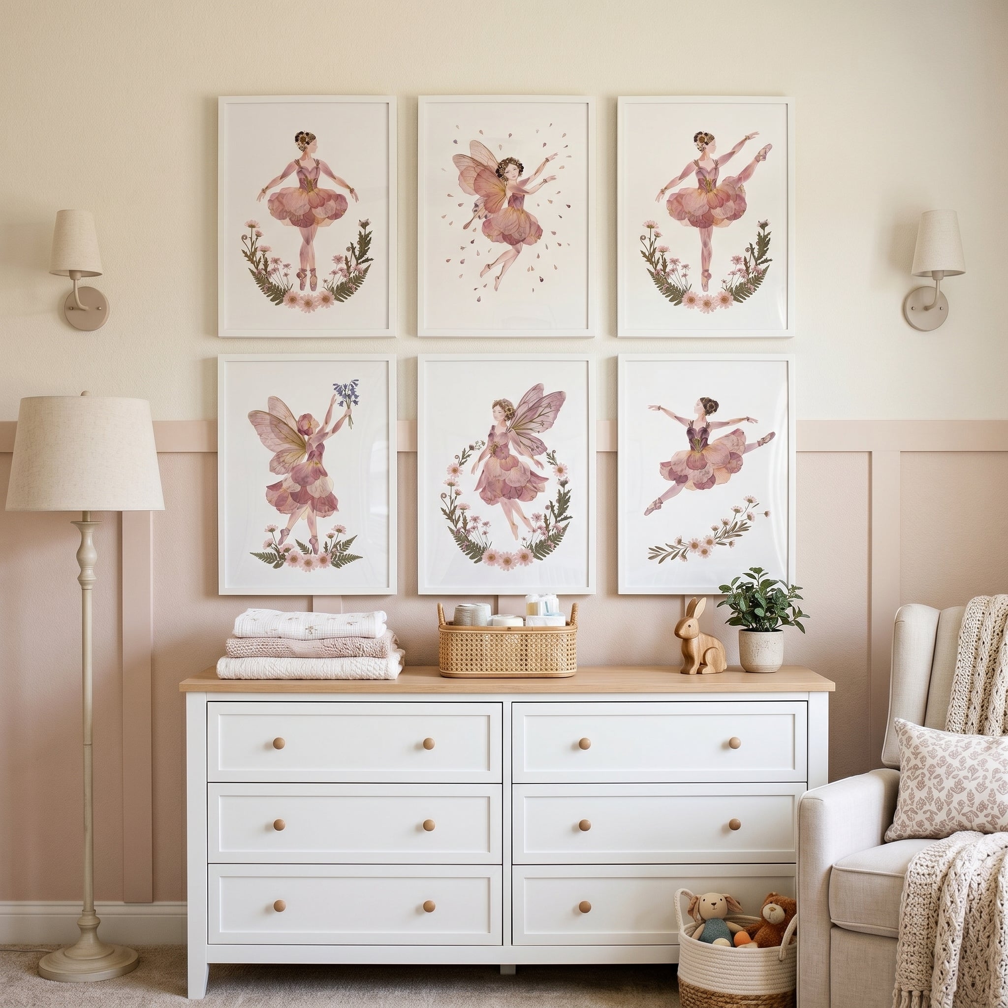 Vintage Botanical Petal Ballerina Wall Art Set of 6 - Petal Ballet Dreams