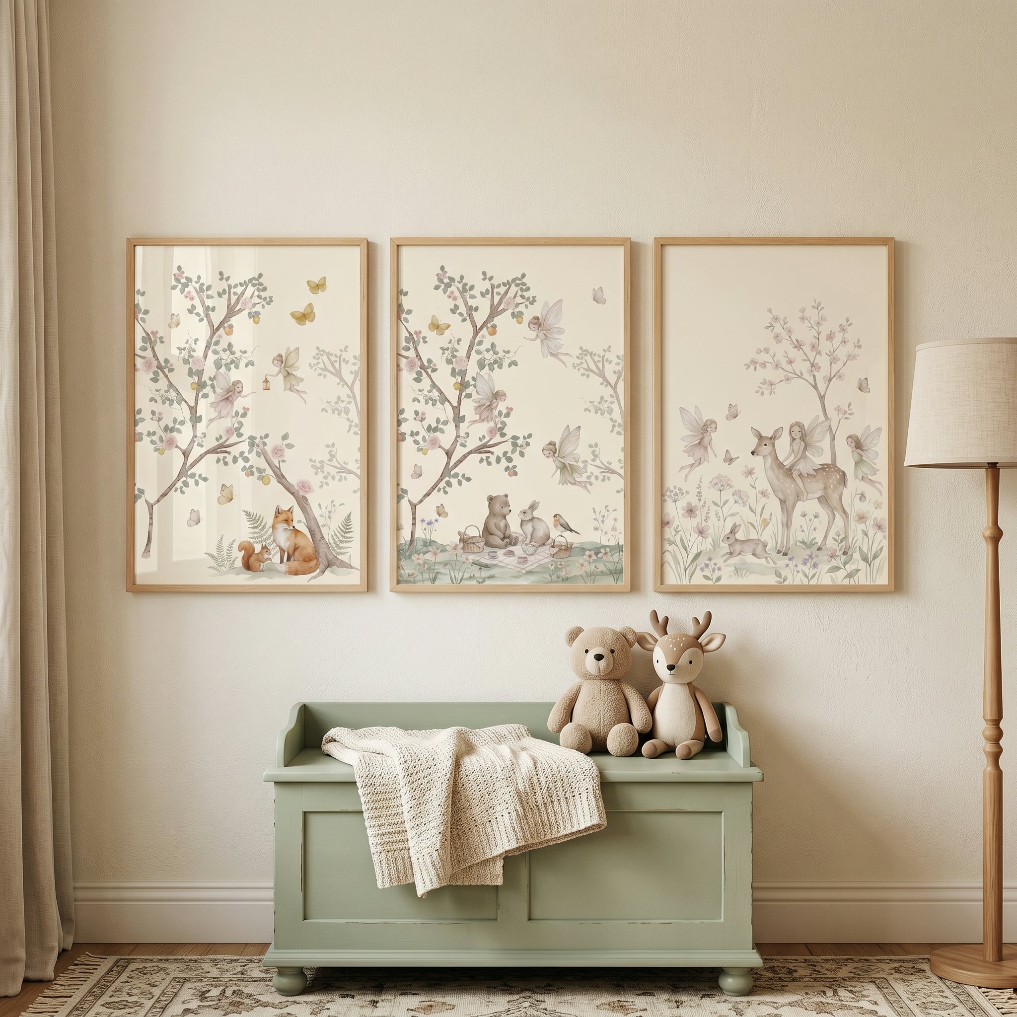 Vintage Botanical Winged Fairies Wall Art Set of 3 - Enchanted Forest Magic