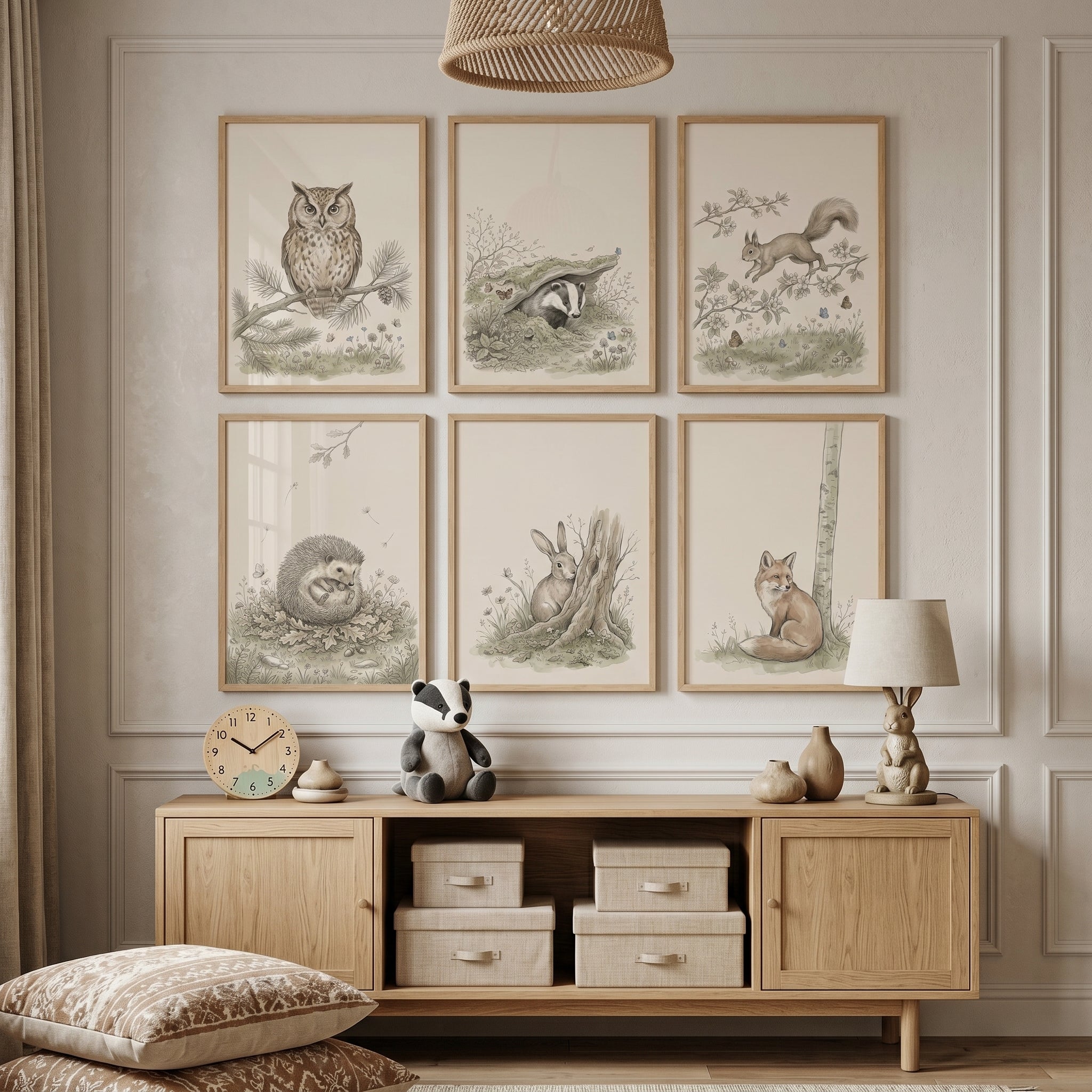 Vintage Botanical Woodland Animal Wall Art Set of 6 - Woodland Friends Set