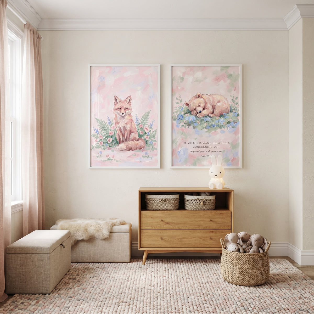 Vintage Botanical Woodland Animals Wall Art Set of 2 - Blessed Woodland Creatures