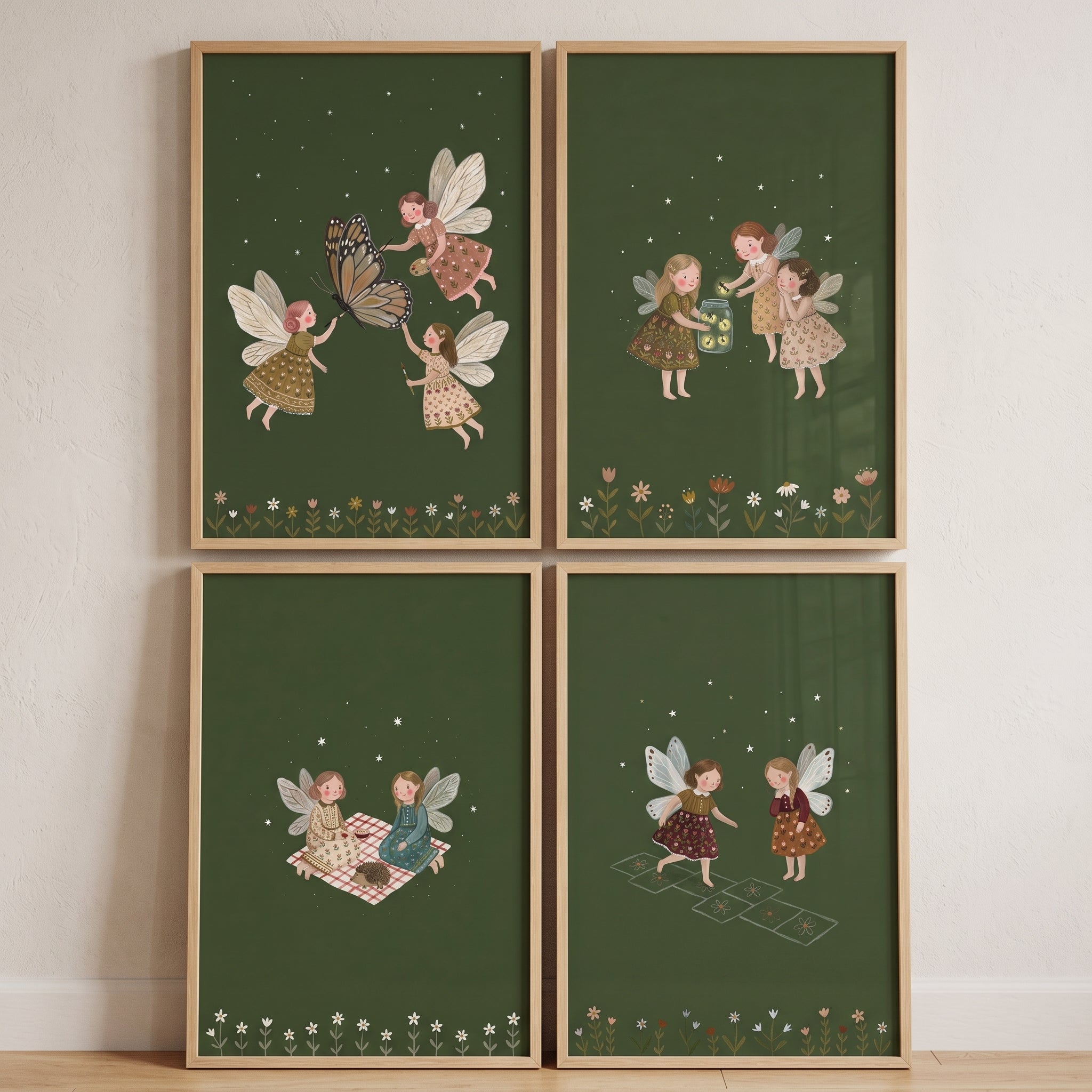 Vintage Celestial Winged Fairies Wall Art Set of 4 - Midnight Fairy Tales
