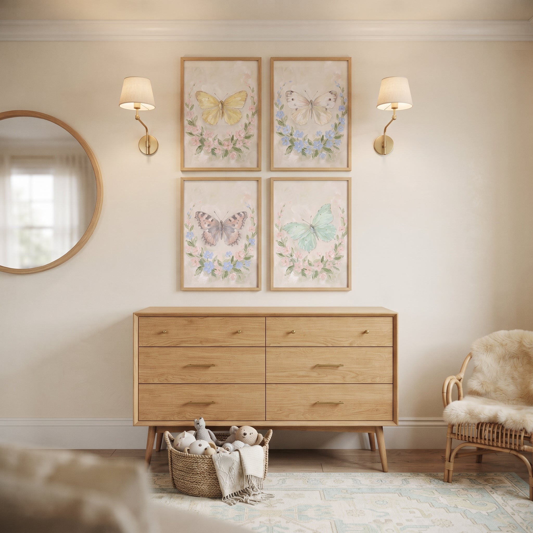 Vintage Cottagecore Floral Butterfly Wall Art Set of 4 - Soft Winged Florals