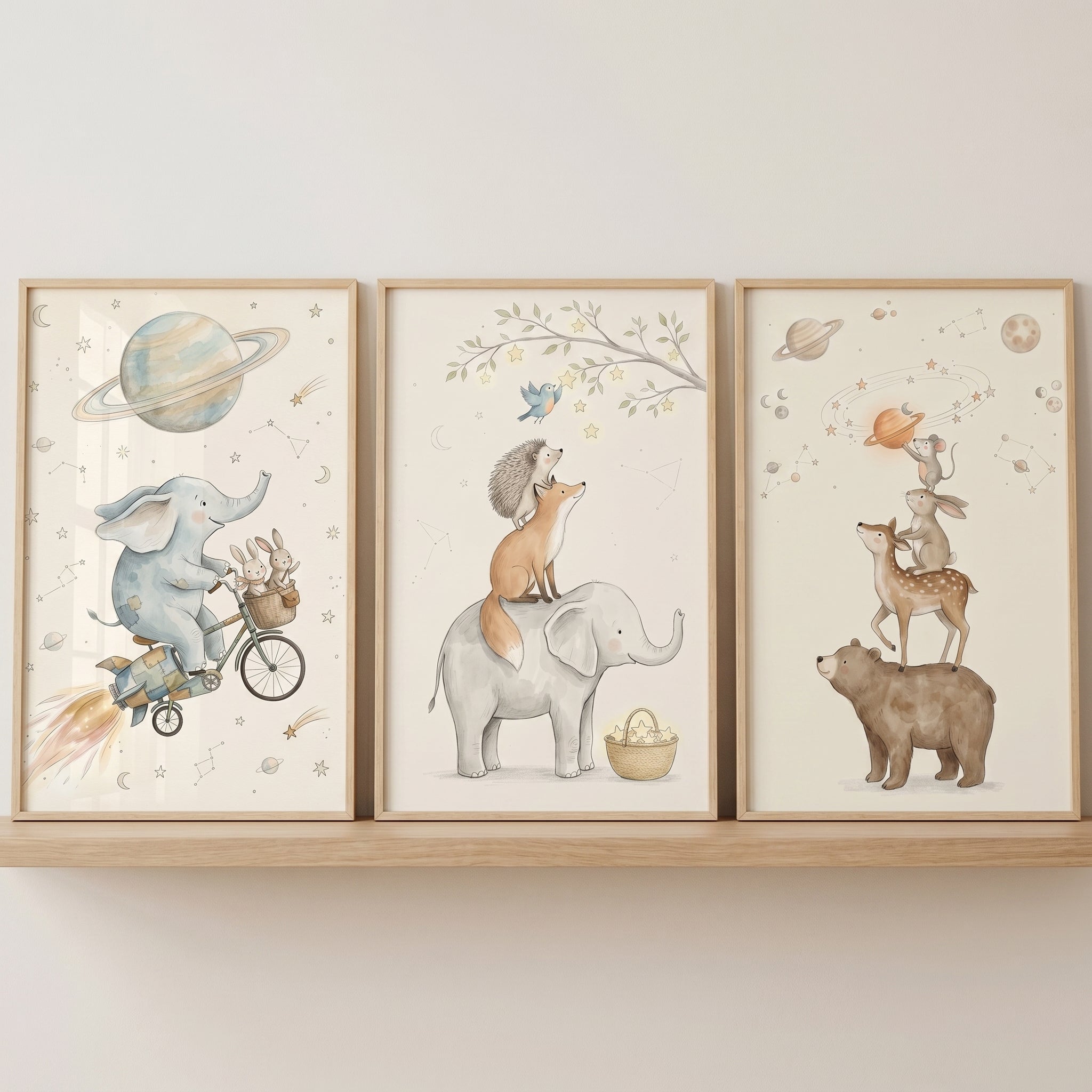 Vintage Dreamy Celestial Animals Wall Art Set of 3 - Celestial Animal Dreams